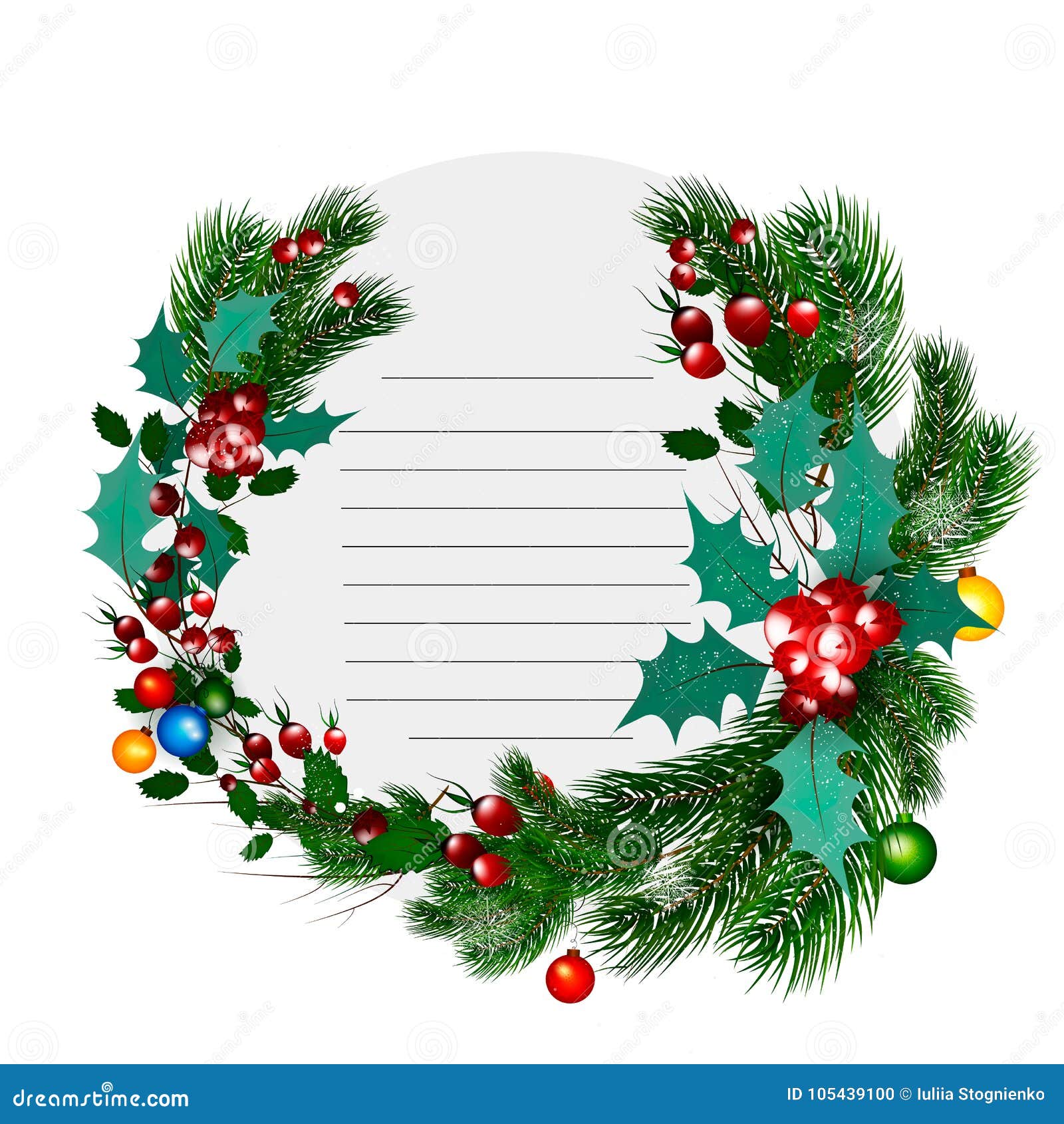 Christmas Decorative Round Frame. Wish List Template Stock ...