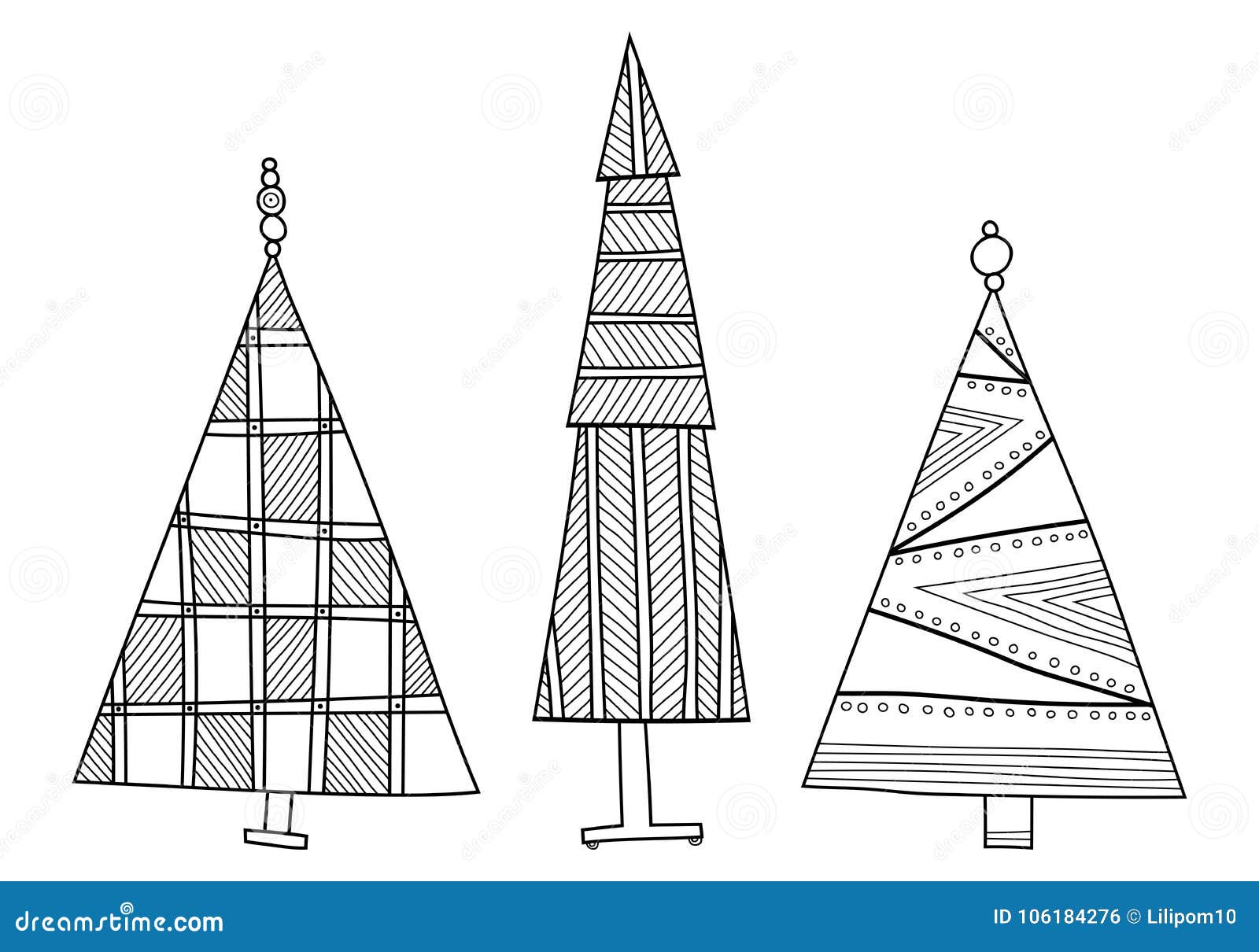 Christmas Decorative Trees. Black and White Illustration Stock Vector ...