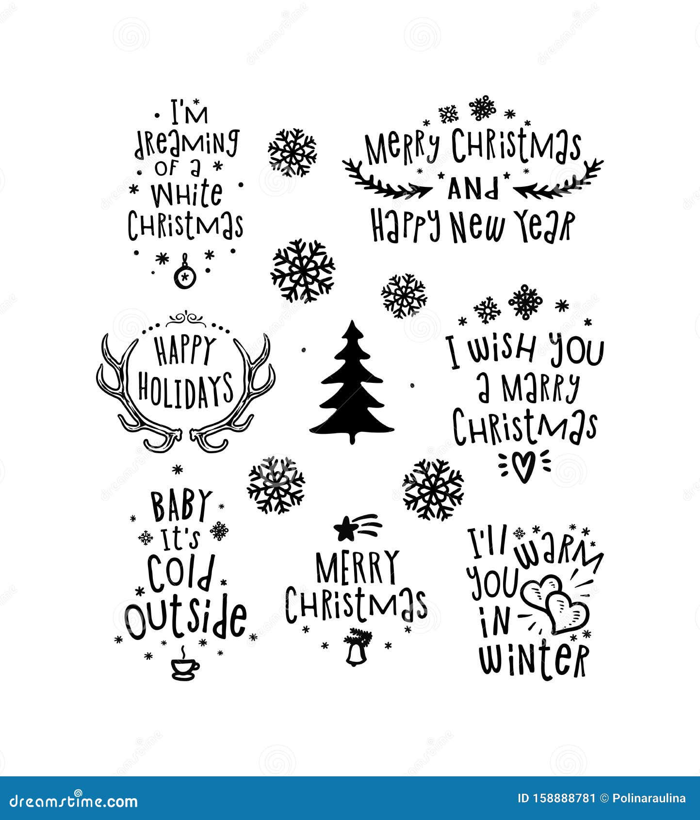 Christmas Design Elements, Vector Set.Merry Christmas And Happy New Year 2020 White And Black ...