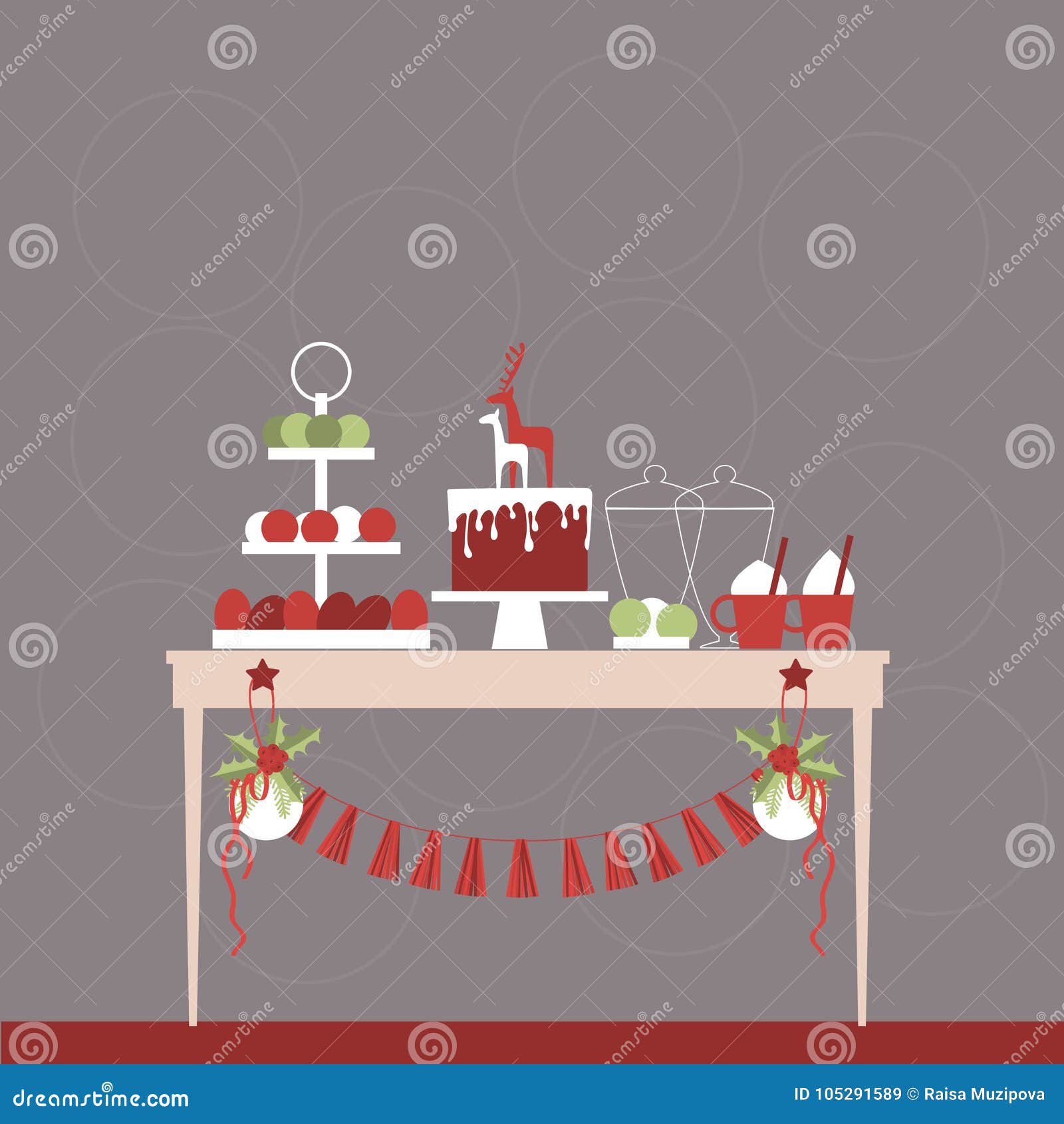 Candy Buffet With Cake And Sweets. Vector Illustration CartoonDealer
