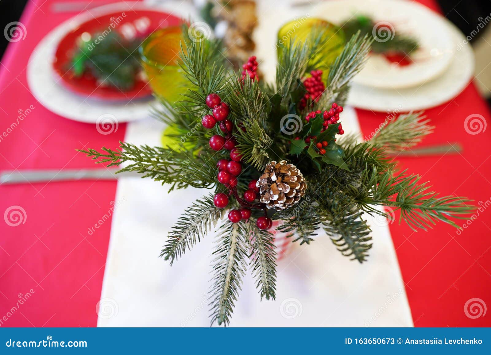 Christmas Dinner Background with Rustic Decorations. View from Above ...