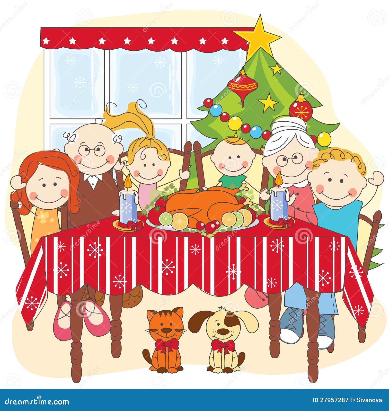 Christmas Dinner.Big Happy Family Together. Stock Vector ...