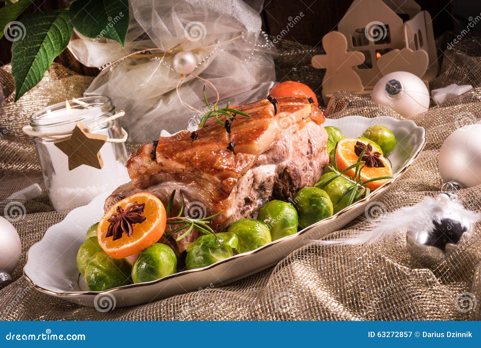 Christmas Dinner with Brussels Sprouts in Orange Sauce Stock Image