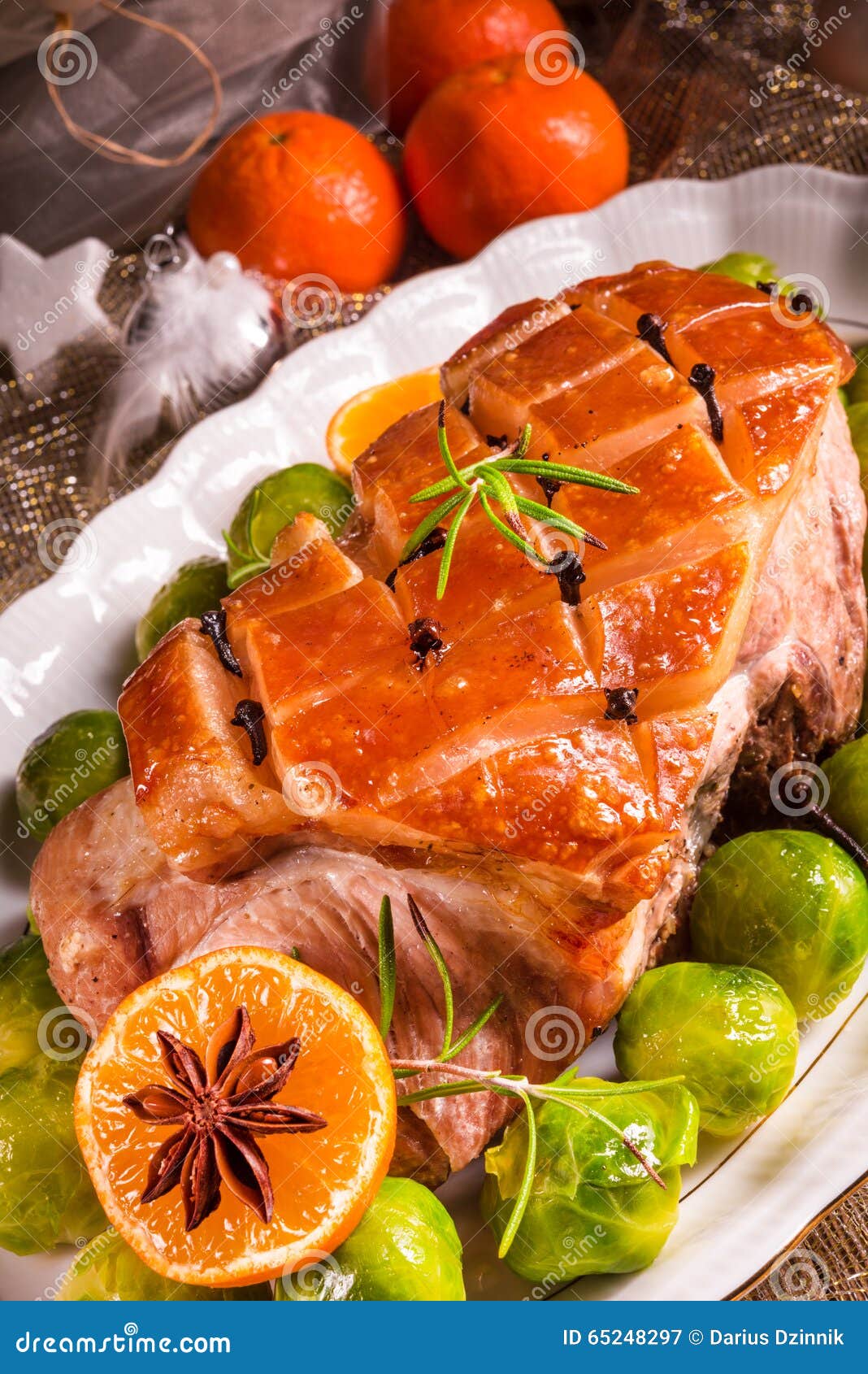 Christmas Dinner with Brussels Sprouts in Orange Sauce Stock Image