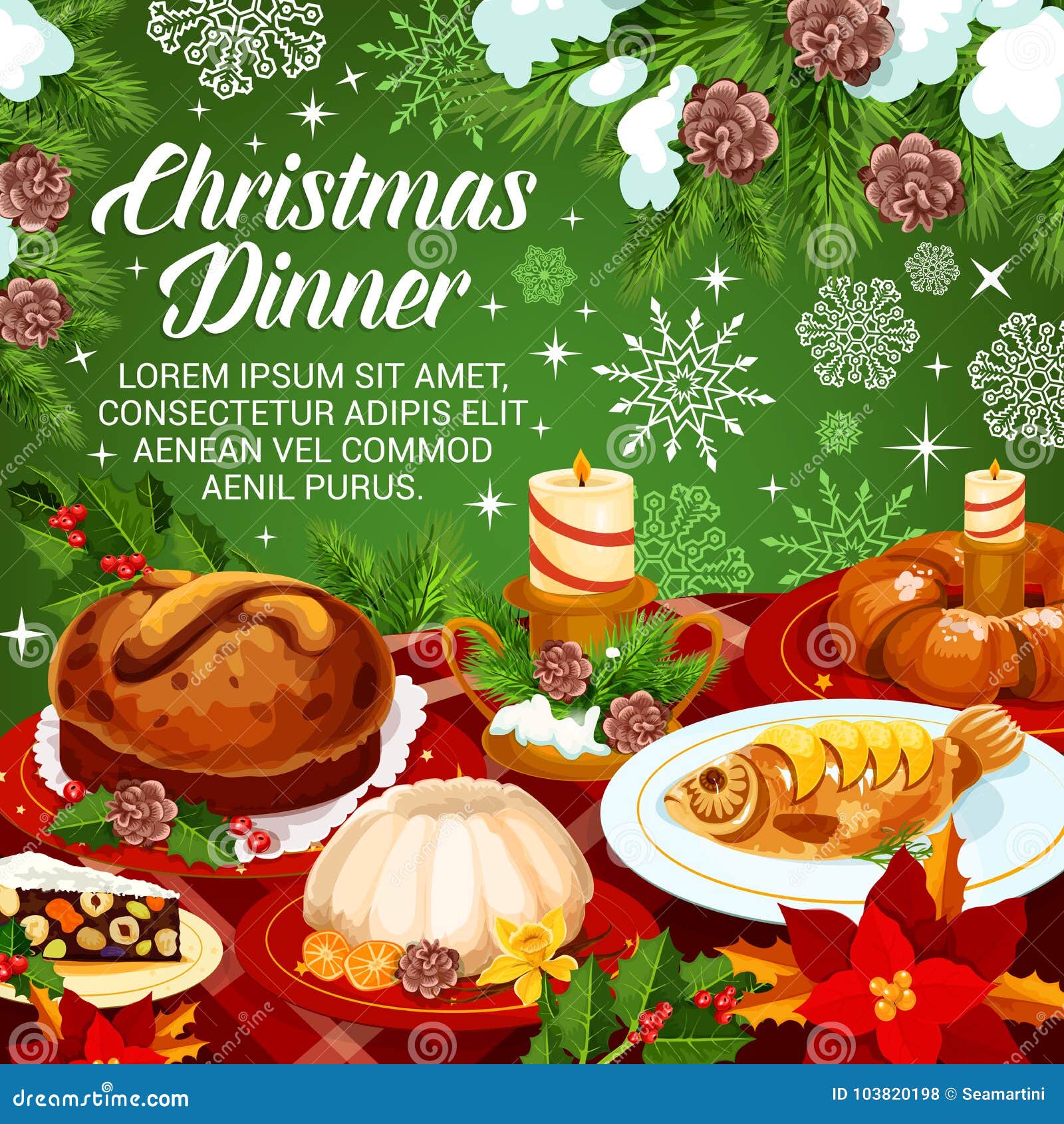 Christmas Holiday Cuisine Festive Dinner Banner Stock Vector ...