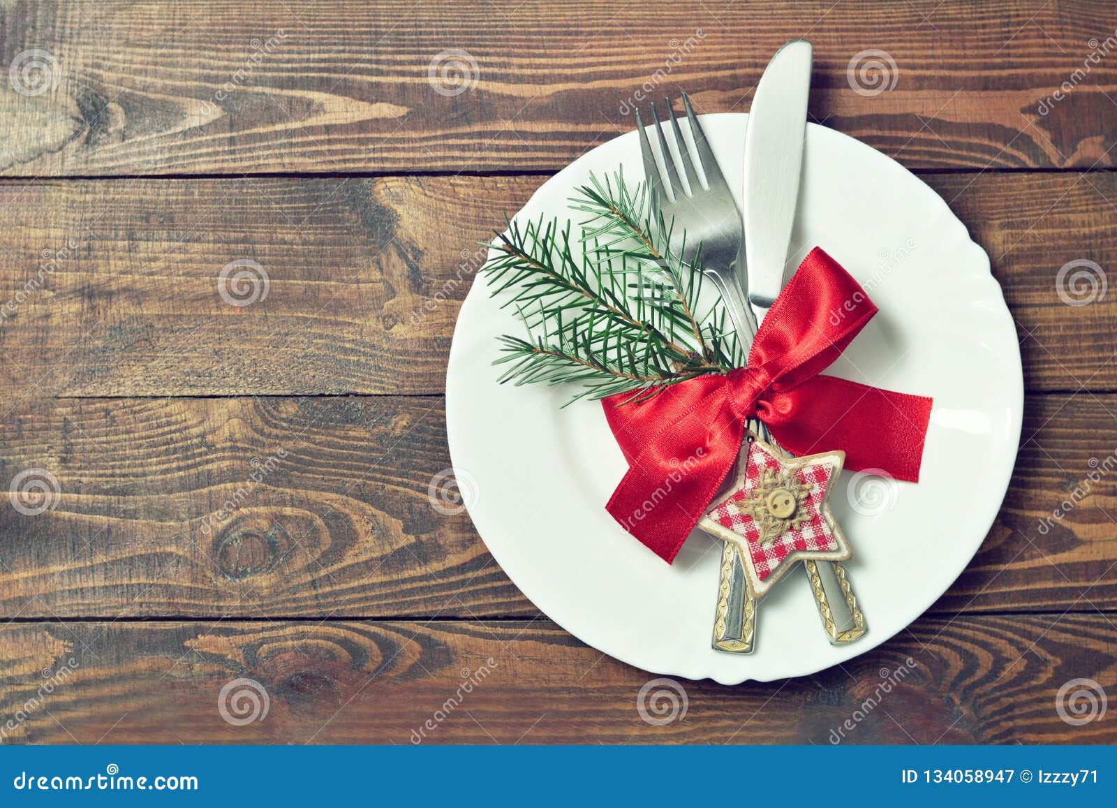 Christmas Dinner Plate and Cutlery Stock Image - Image of dinner ...