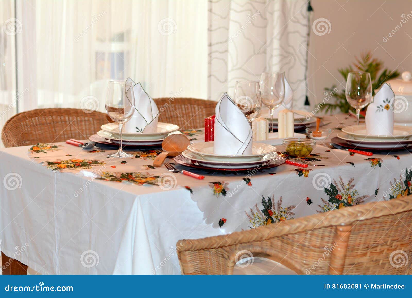 Christmas Dinner Table with Candles with Christmas Atmosphere Stock