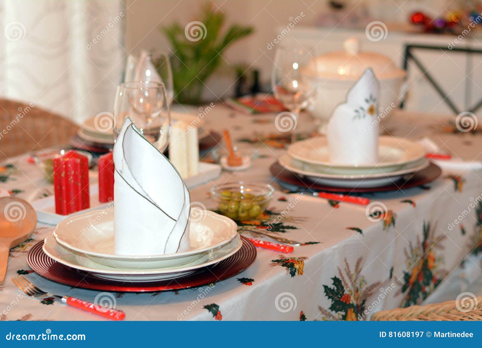 Christmas Dinner Table with Candles with Christmas Atmosphere Stock