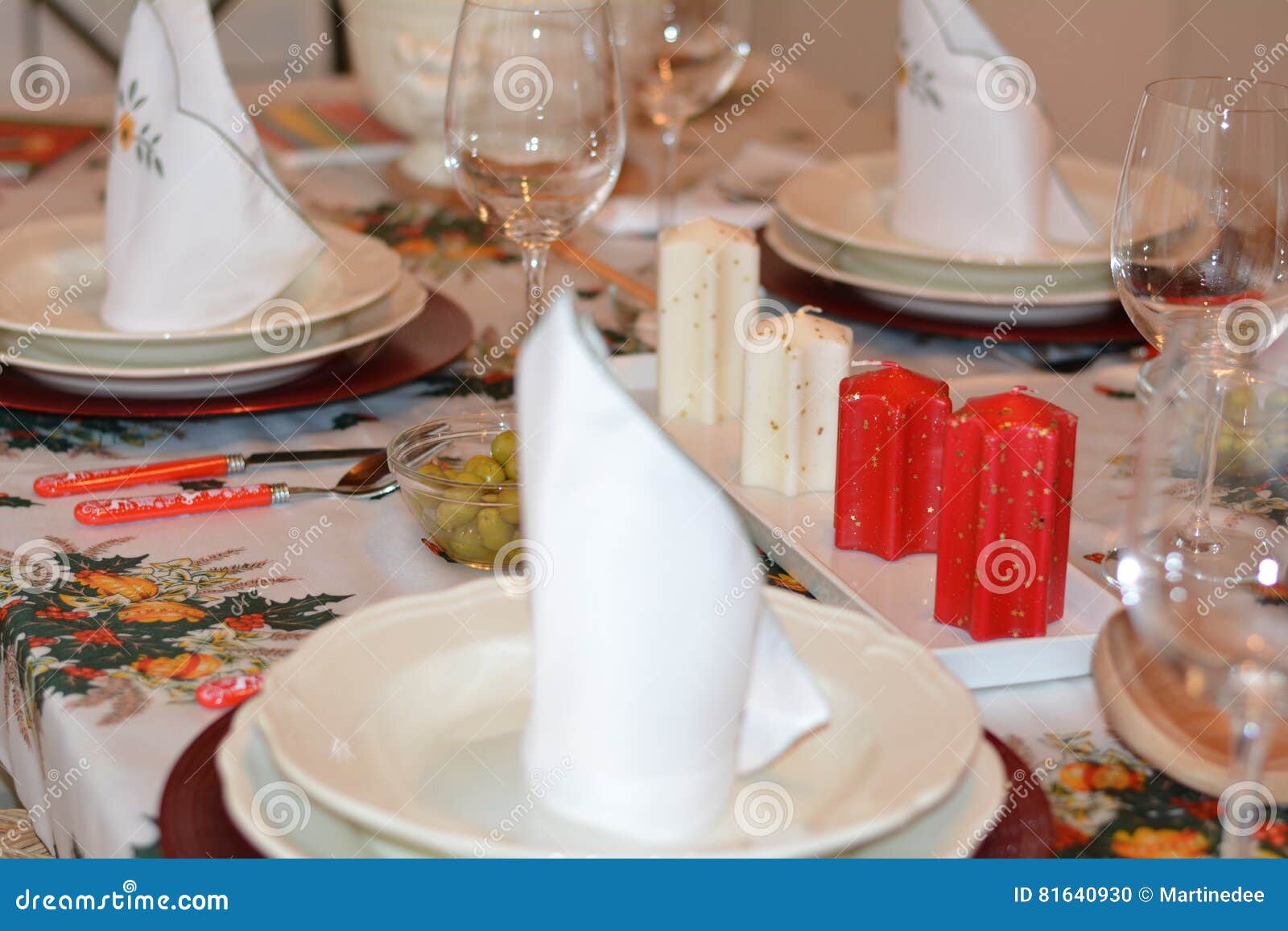 Christmas Dinner Table with Candles with Christmas Atmosphere Stock
