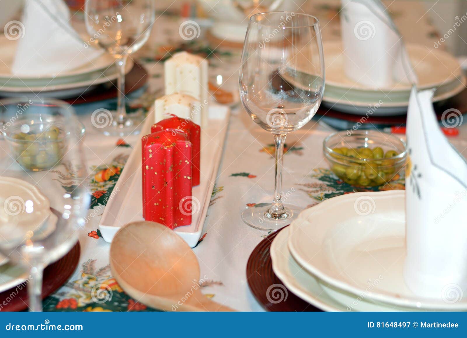 Christmas Dinner Table with Candles with Christmas Atmosphere Stock