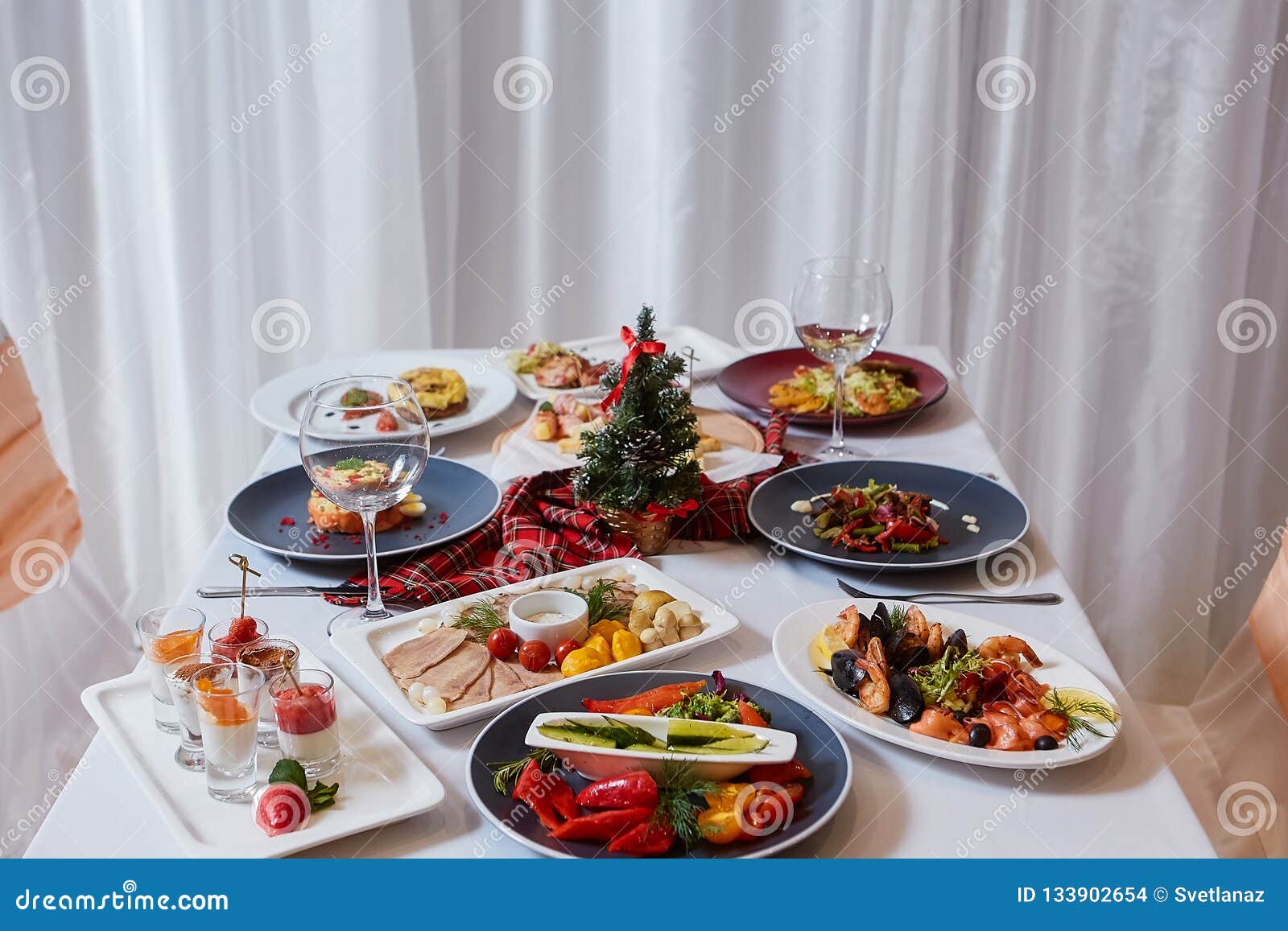Christmas Dinner. A Table In The Restaurant, Served For ...