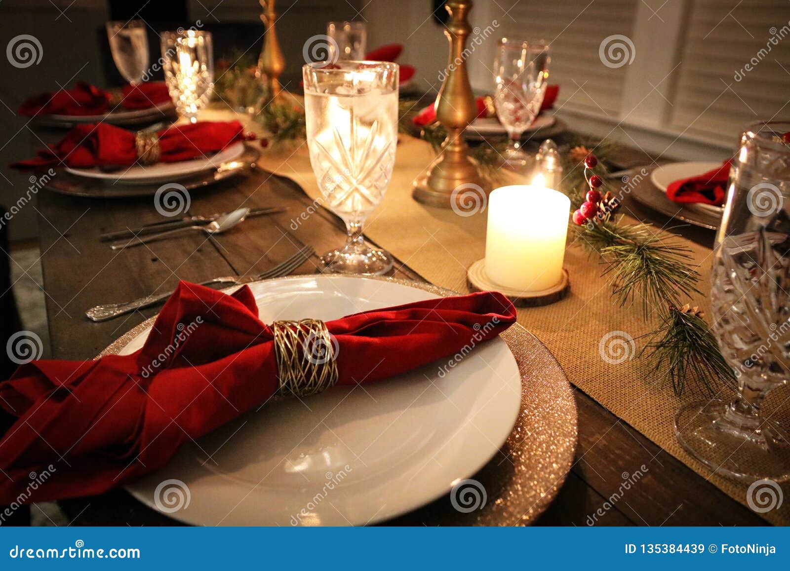 Christmas Dinner Table Setting Holiday Dinner Table Stock Image Image Of Crafted Season 135384439