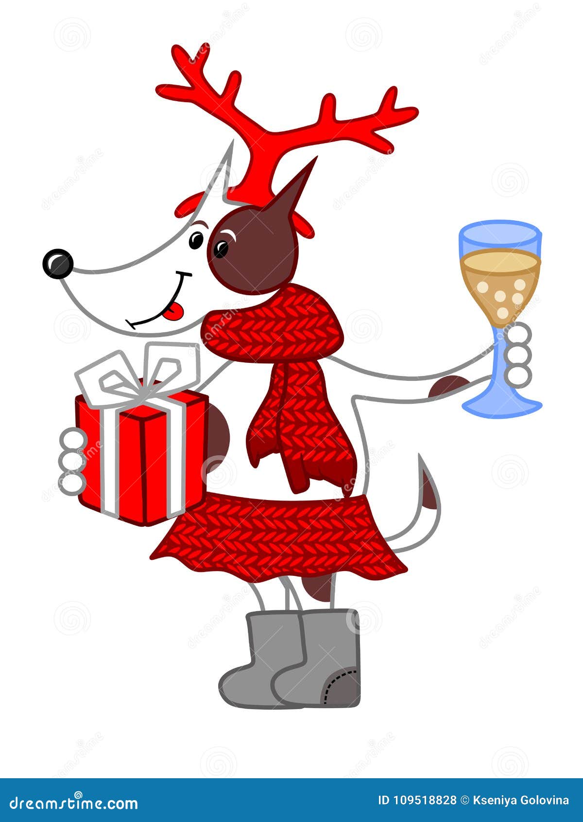 Christmas dog with gift stock vector. Illustration of character - 109518828