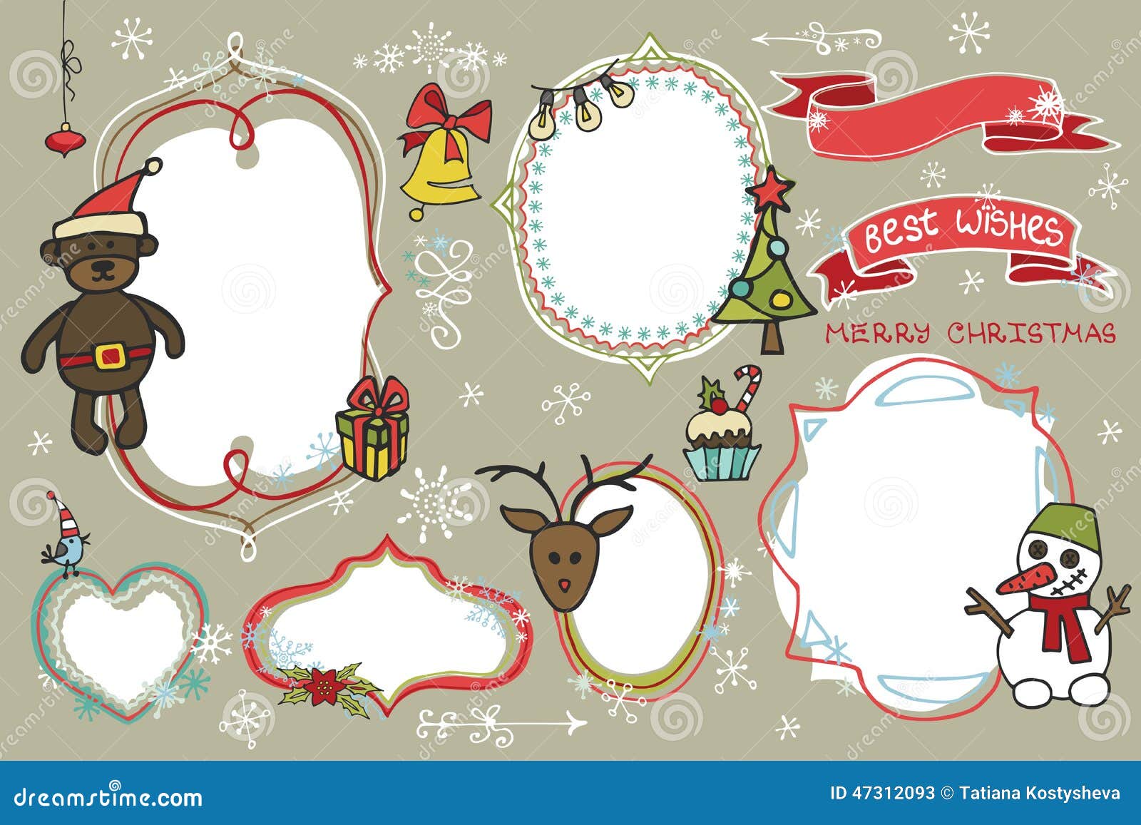 Christmas Doodles set.Labels,badges with holiday. Doodles Badges,labels ,frames with santa faces,snowflakes,holiday icons.Humor Christmas,new year set.For design templates,invitations,card. Children s hand drawing style. Winter Vector