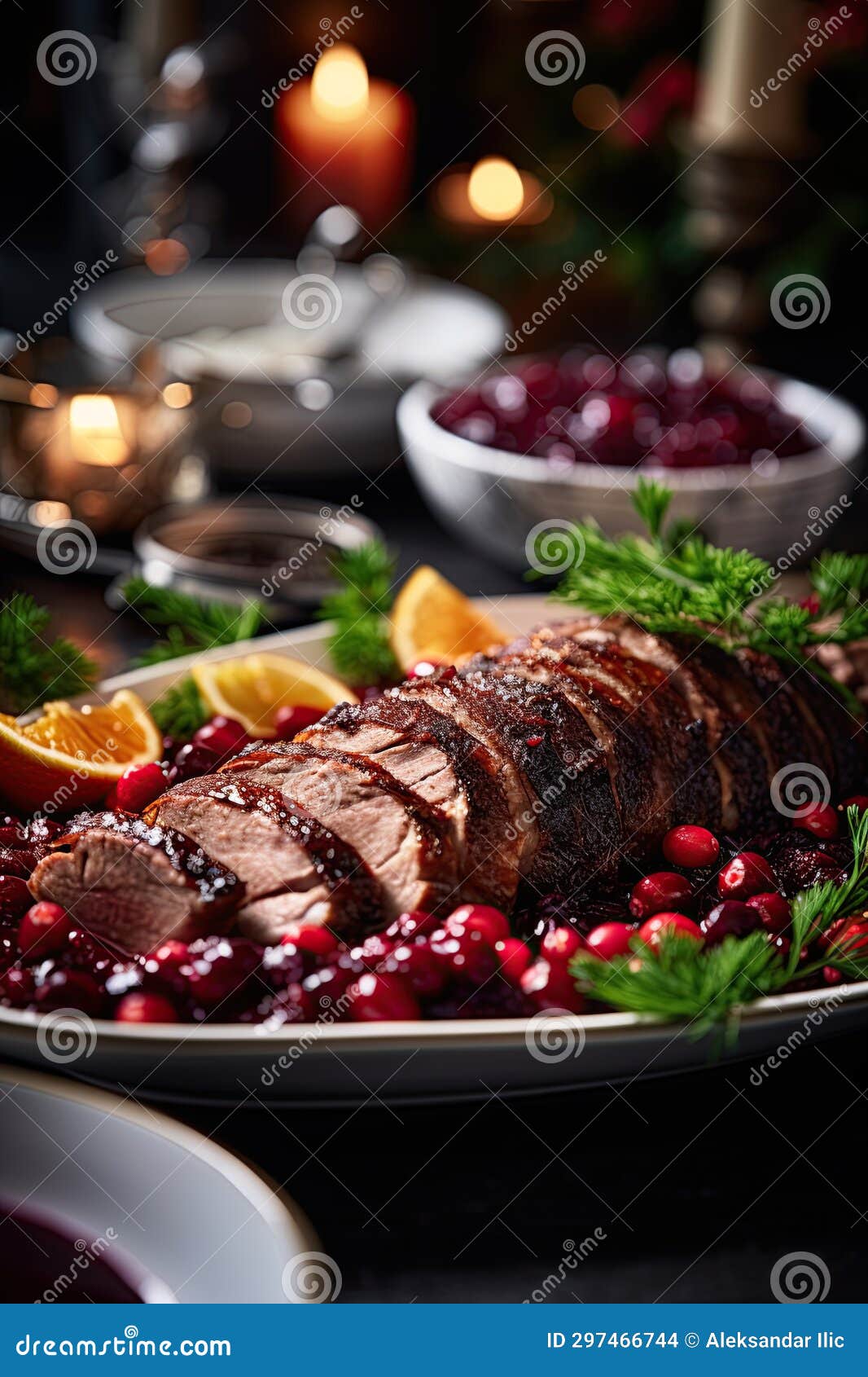 christmas-duck-roast-with-cranberry-sauce-ai-generative-stock
