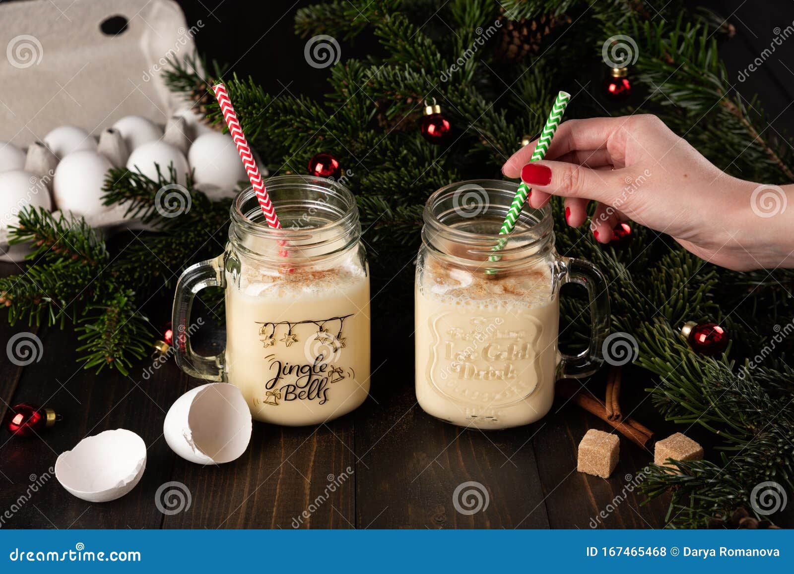 Christmas Eggnog or Tom and Jerry Cocktail with Cinnamon Stock Photo