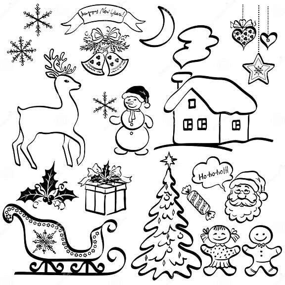 Christmas Elements, Black Silhouettes Stock Vector - Illustration of ...