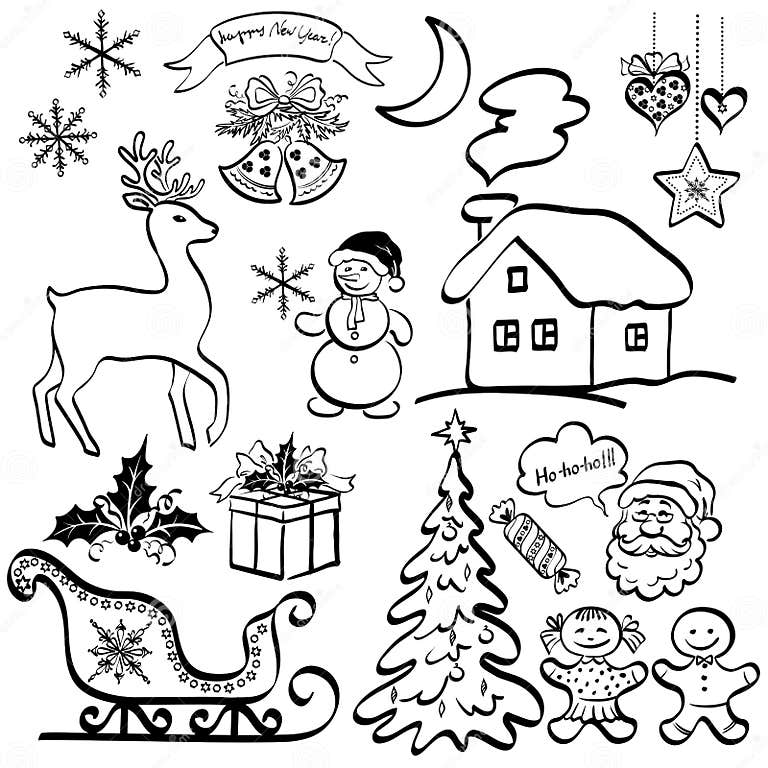 Christmas Elements, Black Silhouettes Stock Vector - Illustration of ...