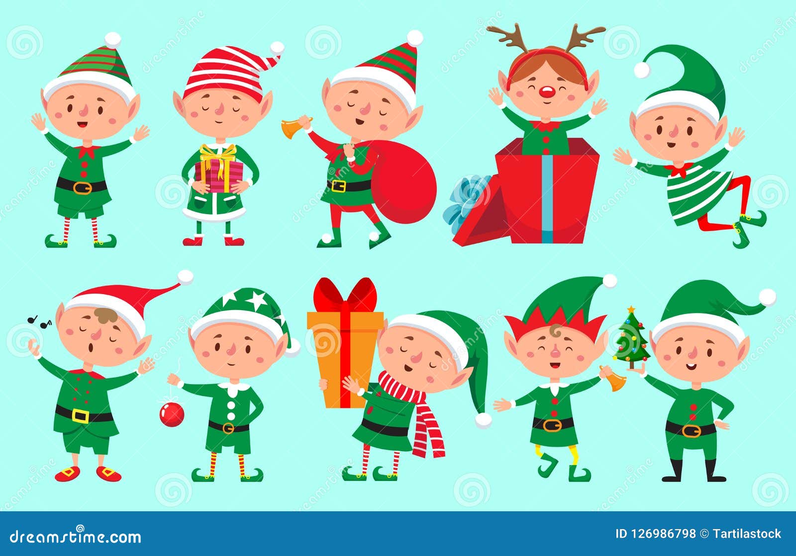 christmas elf character. santa claus helpers cartoon, cute dwarf elves fun characters  