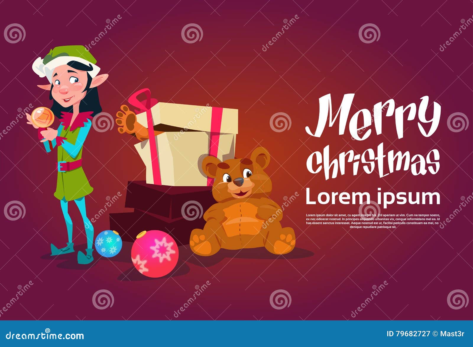 Christmas Elf Girl Cartoon Character Santa Helper With Present Box Stock Vector Illustration