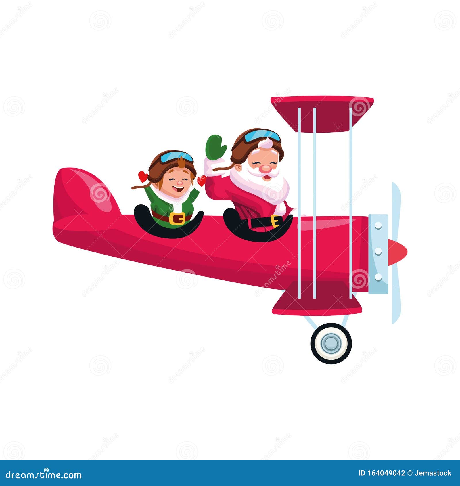 christmas elf and santa claus in a ariplane