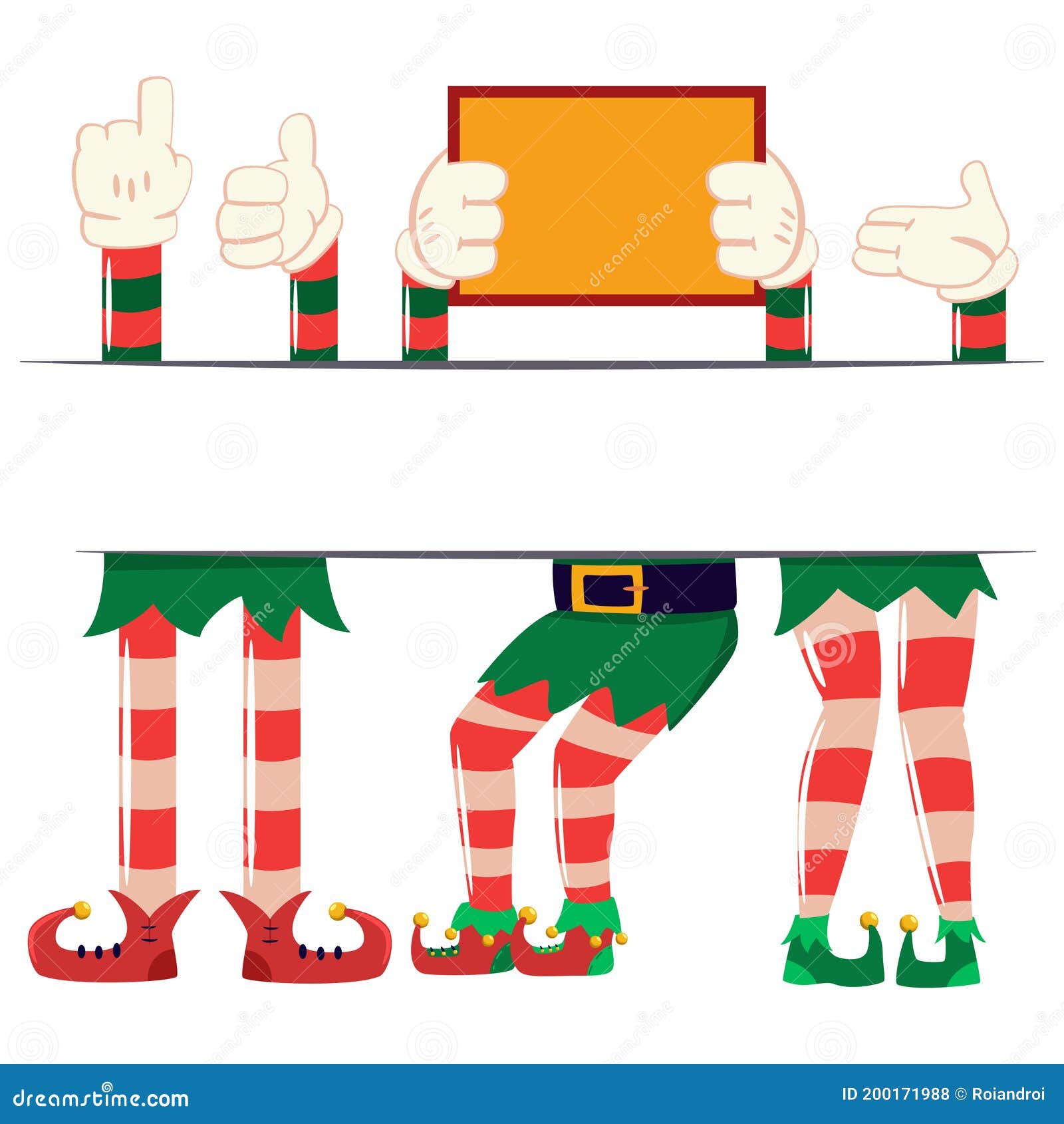 Christmas Elf Shoes with Feet and Cartoon Hands. Vector Stock Vector -  Illustration of helper, boot: 200171988