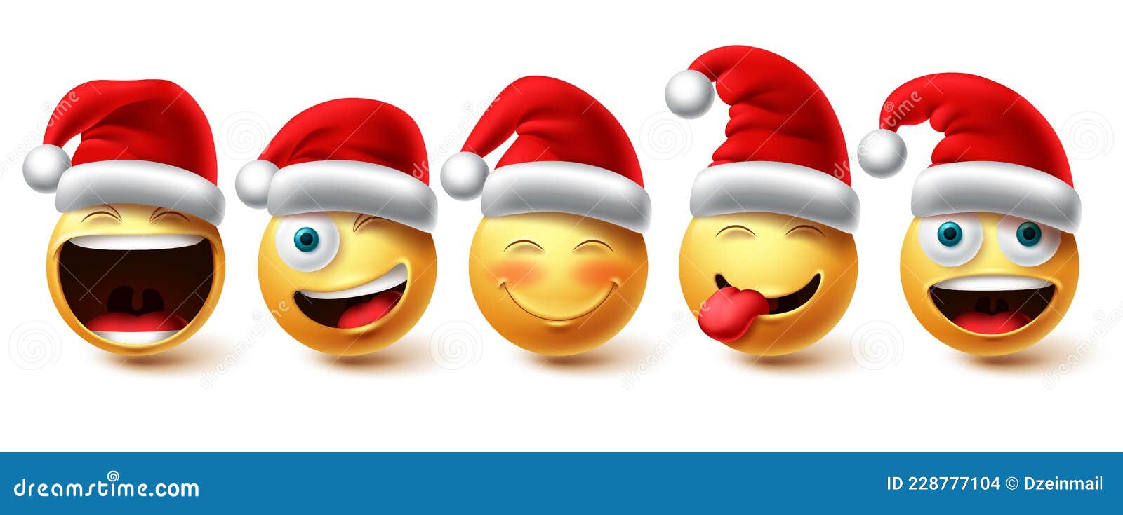 Christmas Emoji Vector Set. Smiley Xmas Characters Wearing Santa Red
