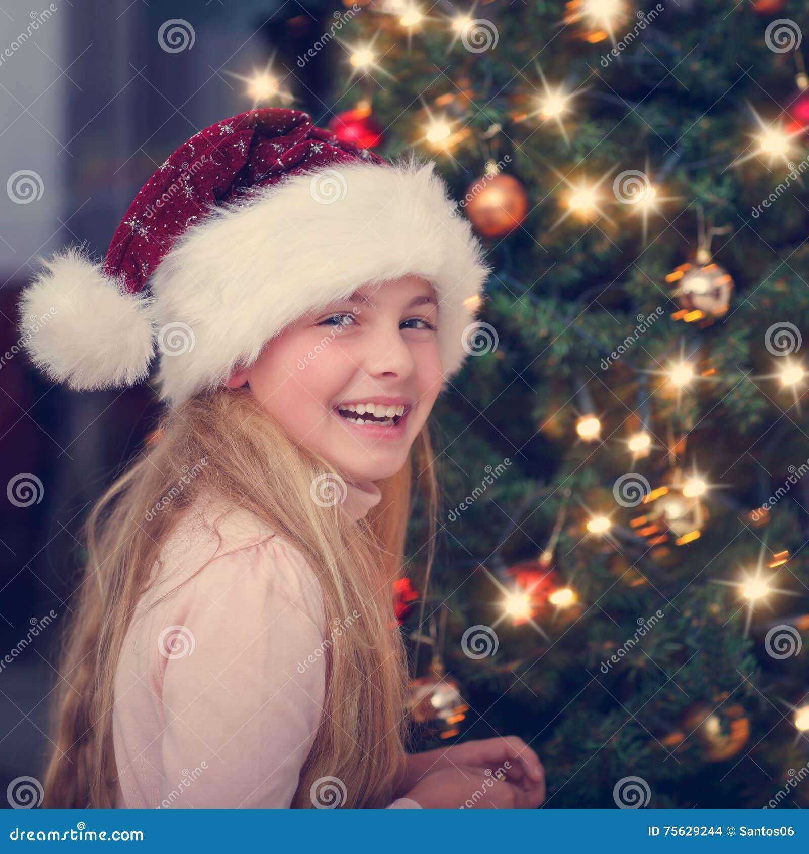 Christmas Eve - Girl Smiling Stock Photo - Image of christmas, colorful ...
