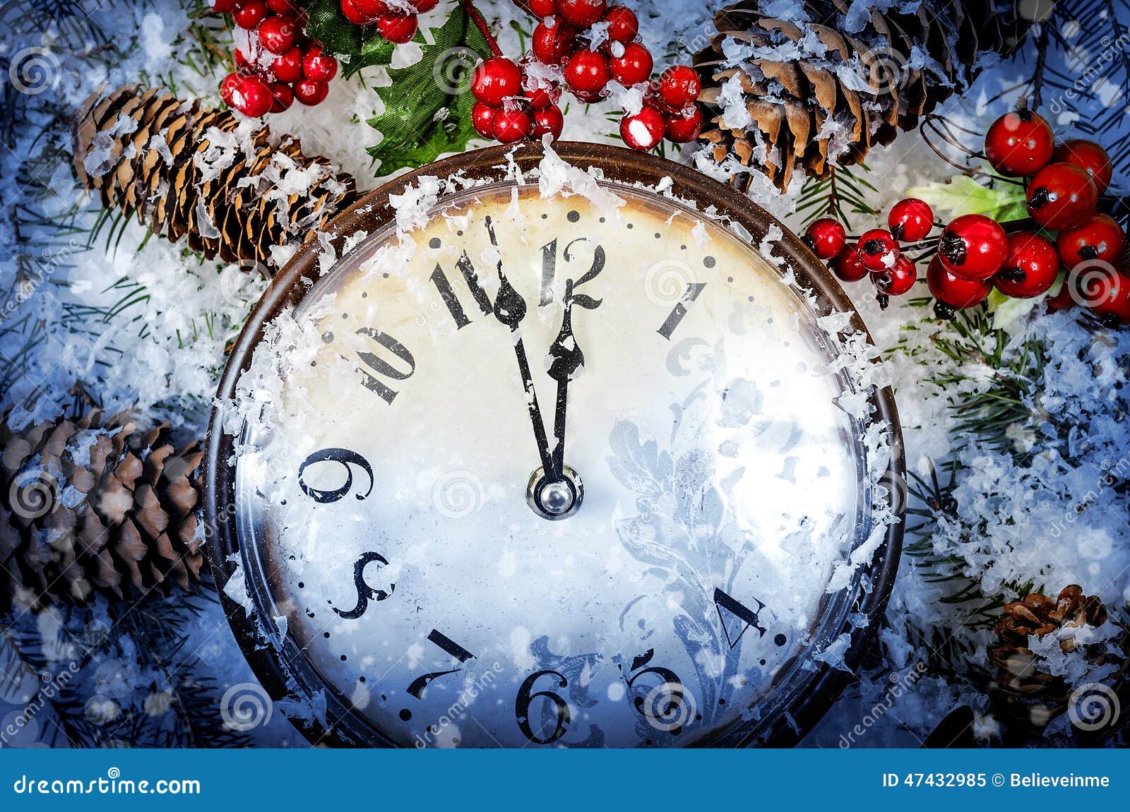 Christmas Eve And New Years At Midnight Stock Image - Image of christmas, clock: 47432985