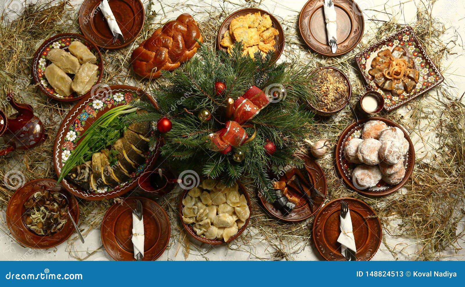 Christmas Family Dinner Table Concept Traditional Christmas Sweet Meal In Ukraine Belarus And Poland On Wooden Table Stock Image Image Of Background Meal 148824513
