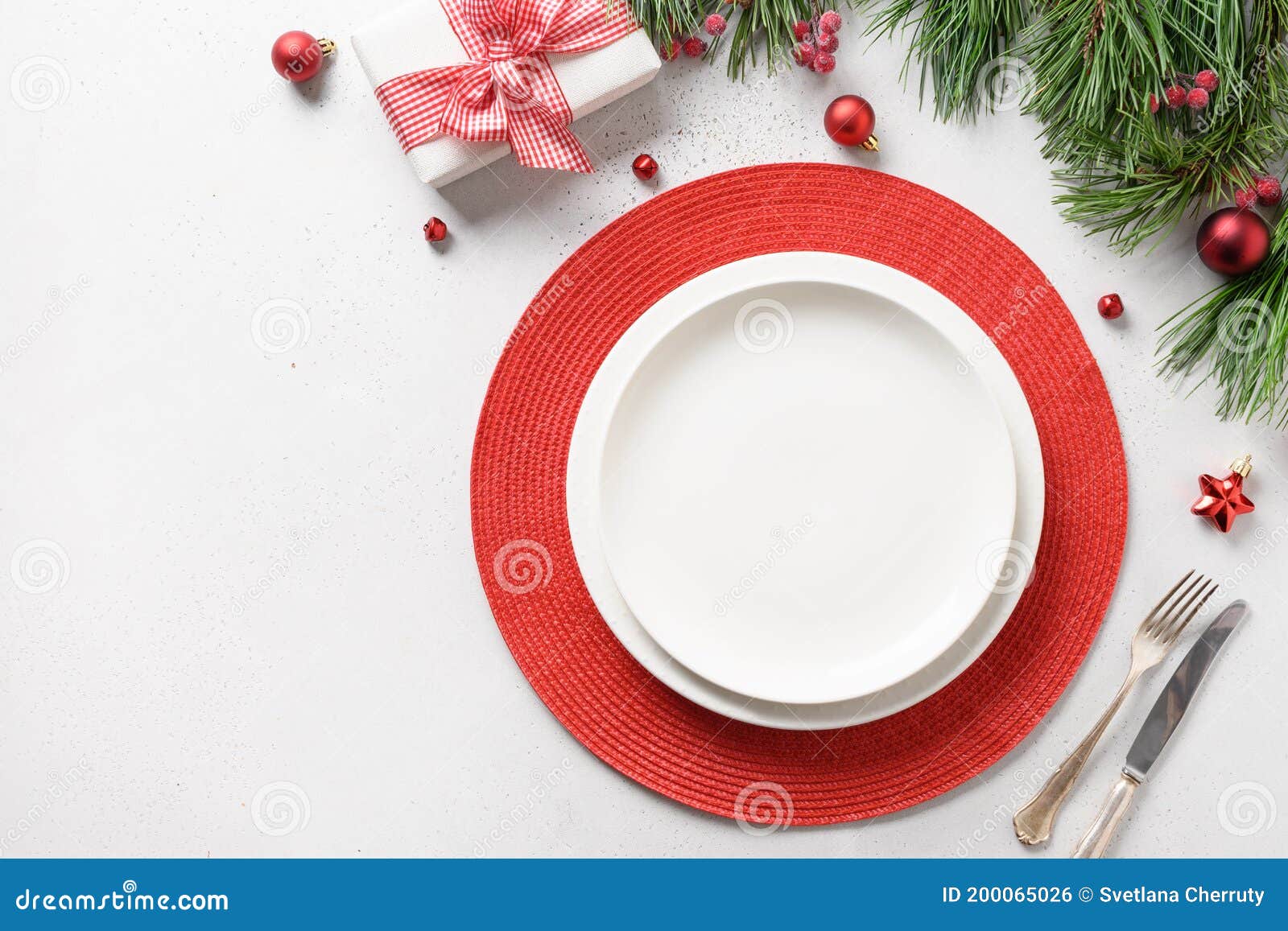 Christmas Festive Table Setting with White and Red Holiday Decorations ...