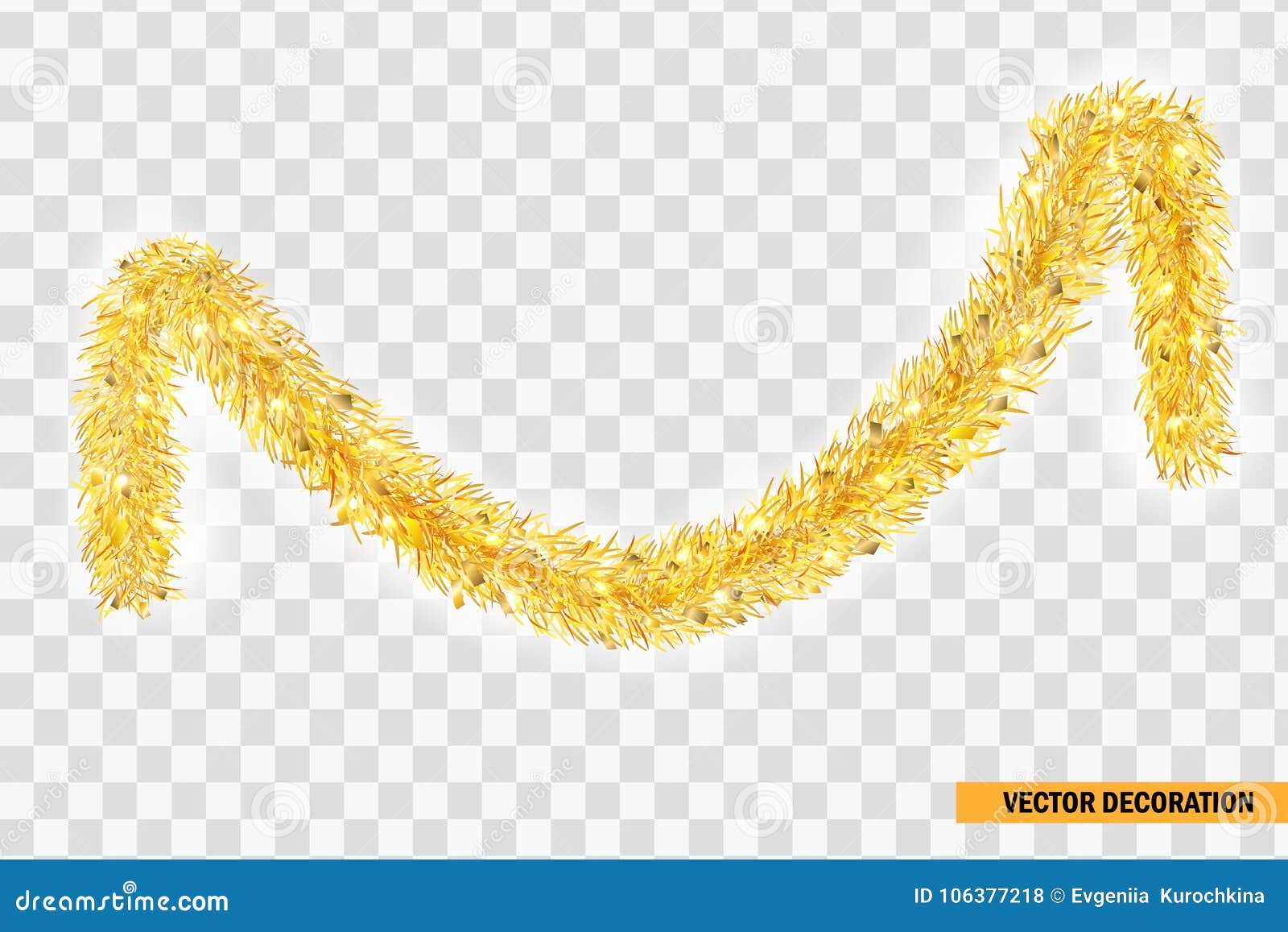christmas festive traditional decorations golden lush tinsel. xmas detailed wide ribbon garland . holiday realistic decor