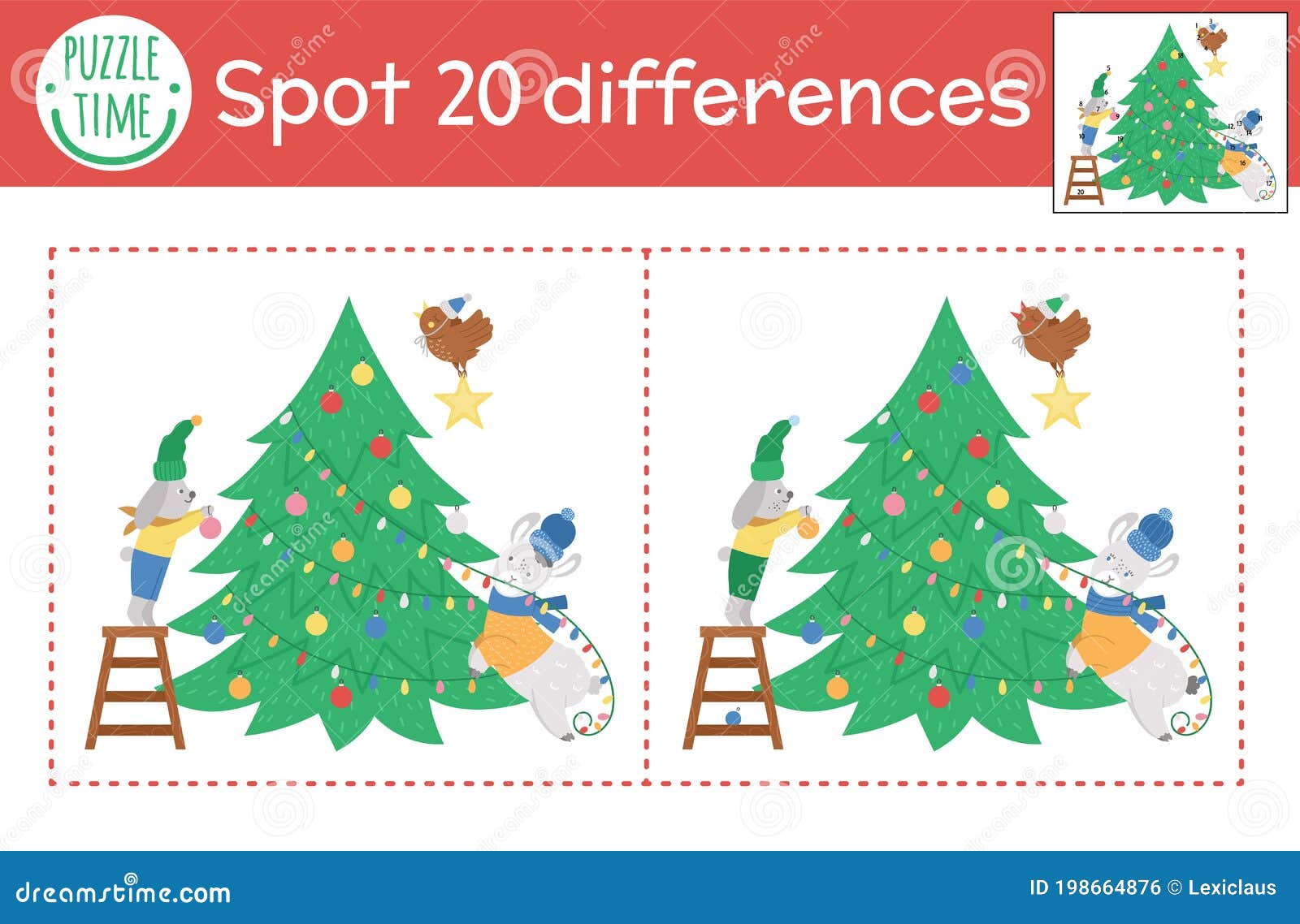 Christmas Find Differences And Color Game For Children. Winter