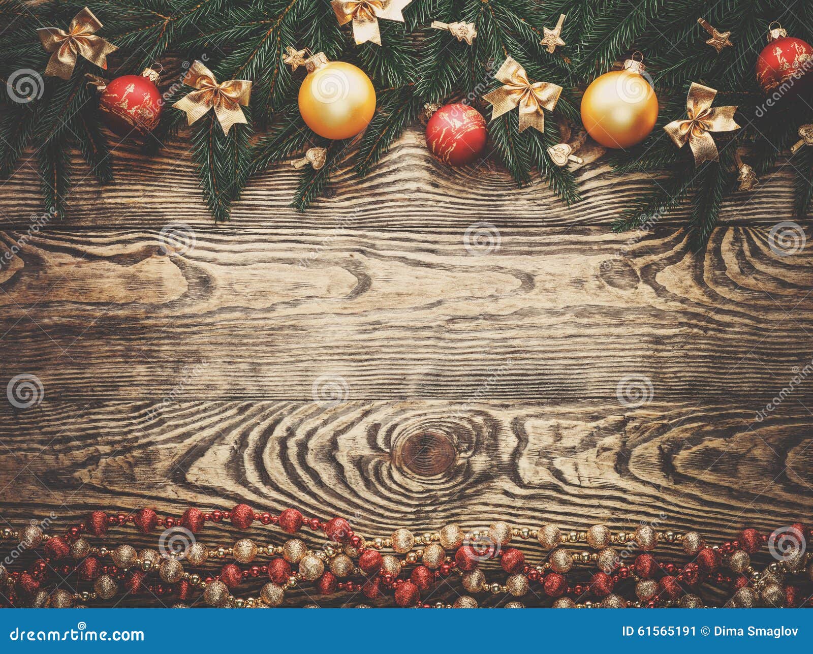 Christmas Fir Tree with Decoration on a Wooden Board Stock Image ...