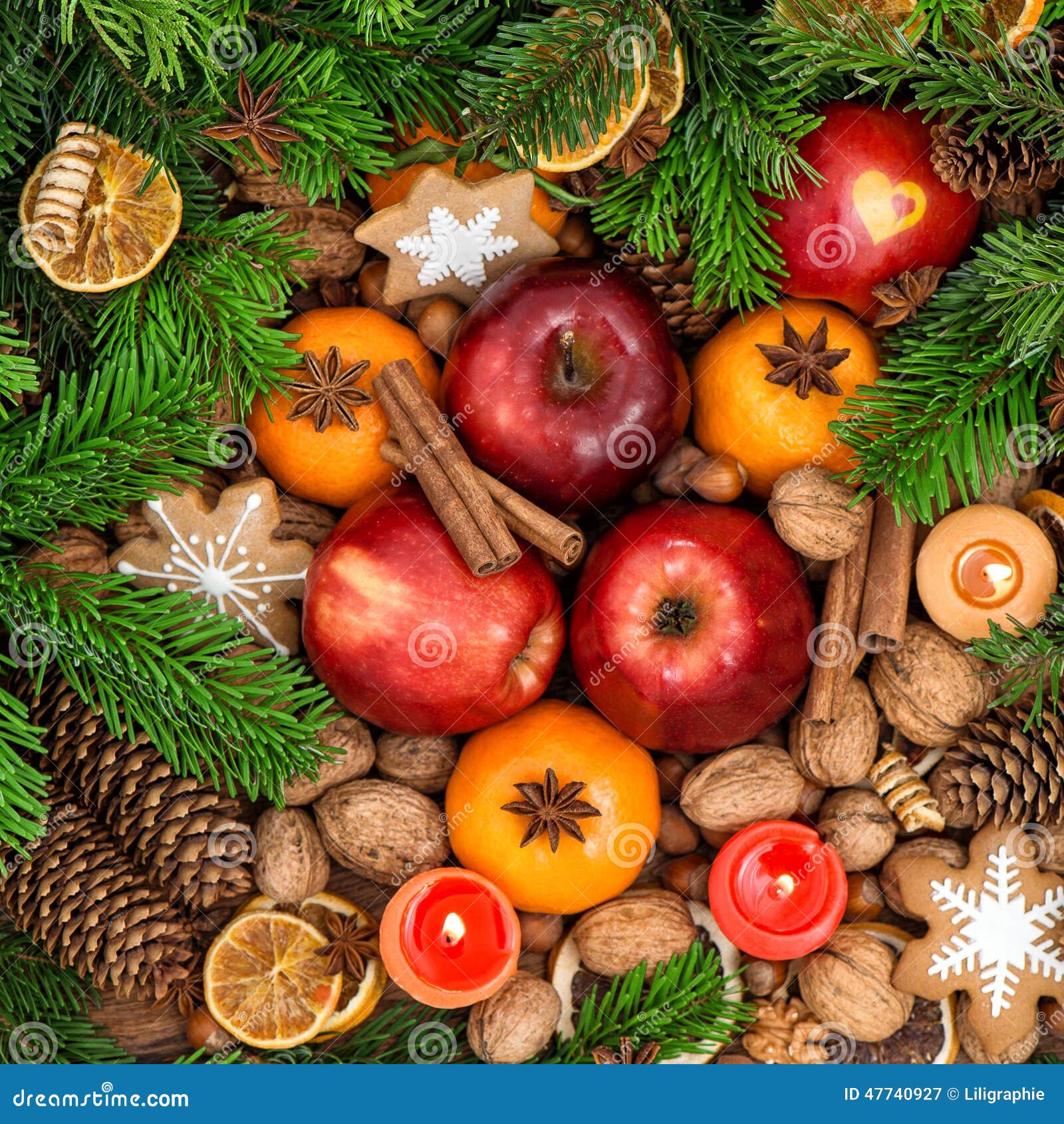 Christmas Food Backdround. Fruits, Nuts, Spices and Cookies Stock Image ...