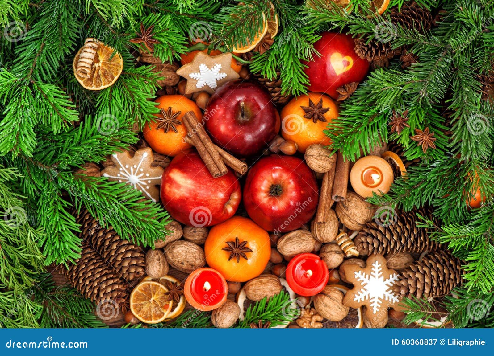 Christmas Food Backdround. Fruits, Spices and Cookies Stock Image ...