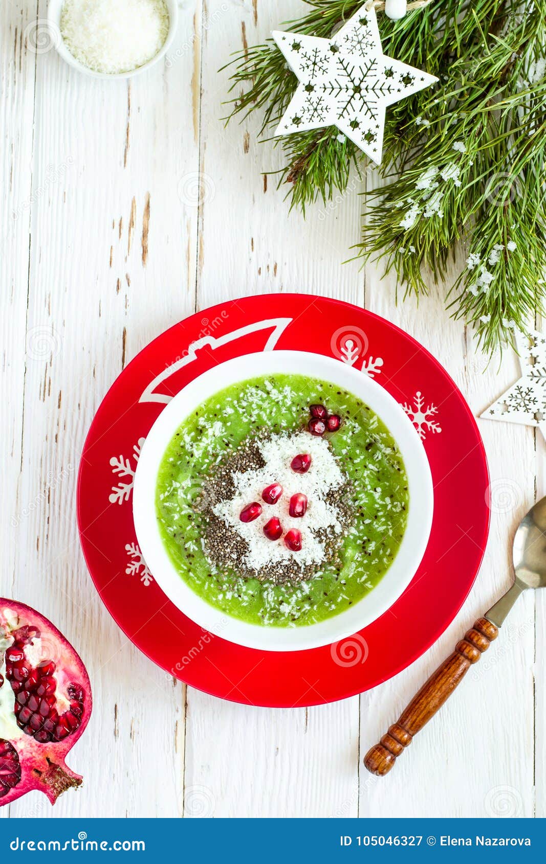 Christmas Food Healthy Idea. Green Smoothies Decorated with Christmas ...