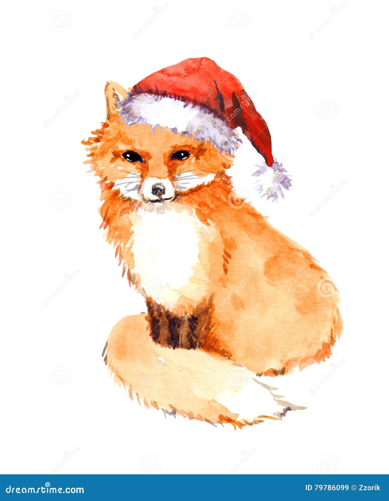 Christmas Fox In Red Santa Hat. Watercolor Stock Image | CartoonDealer ...
