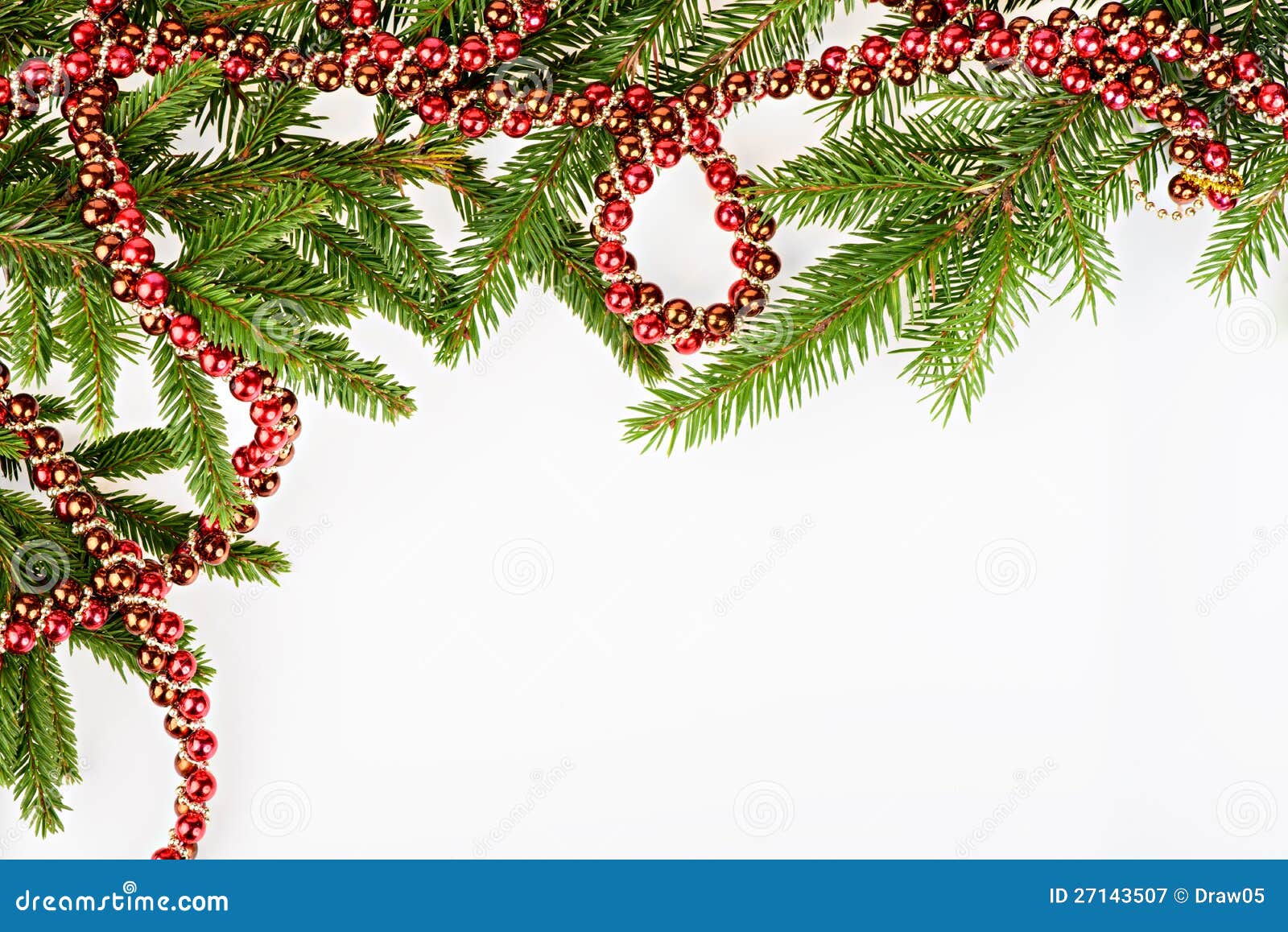 Christmas Frame with Conifer and Red Garland Stock Image Image of