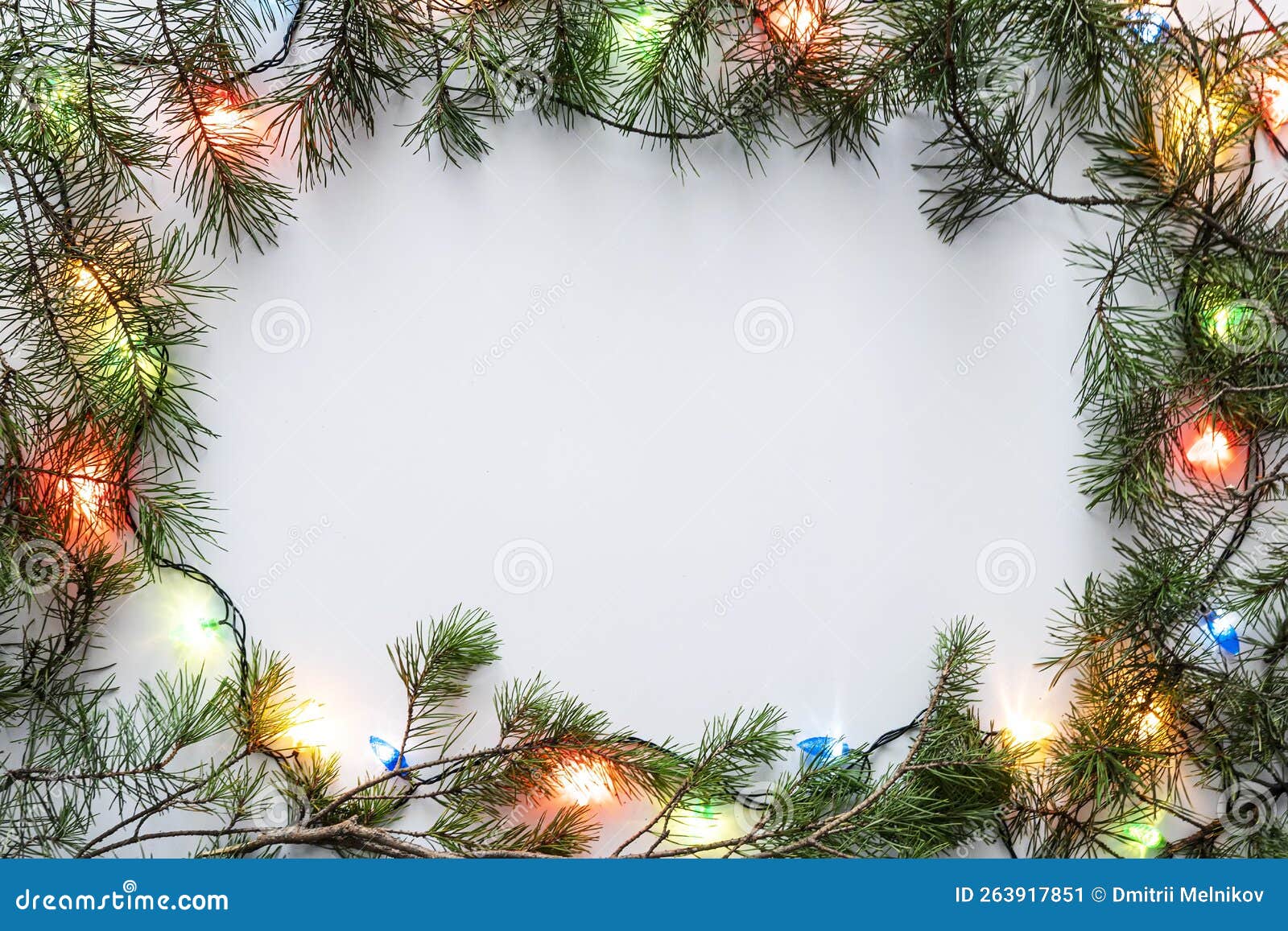 Christmas Frame with Christmas Ornaments and Decorations. White