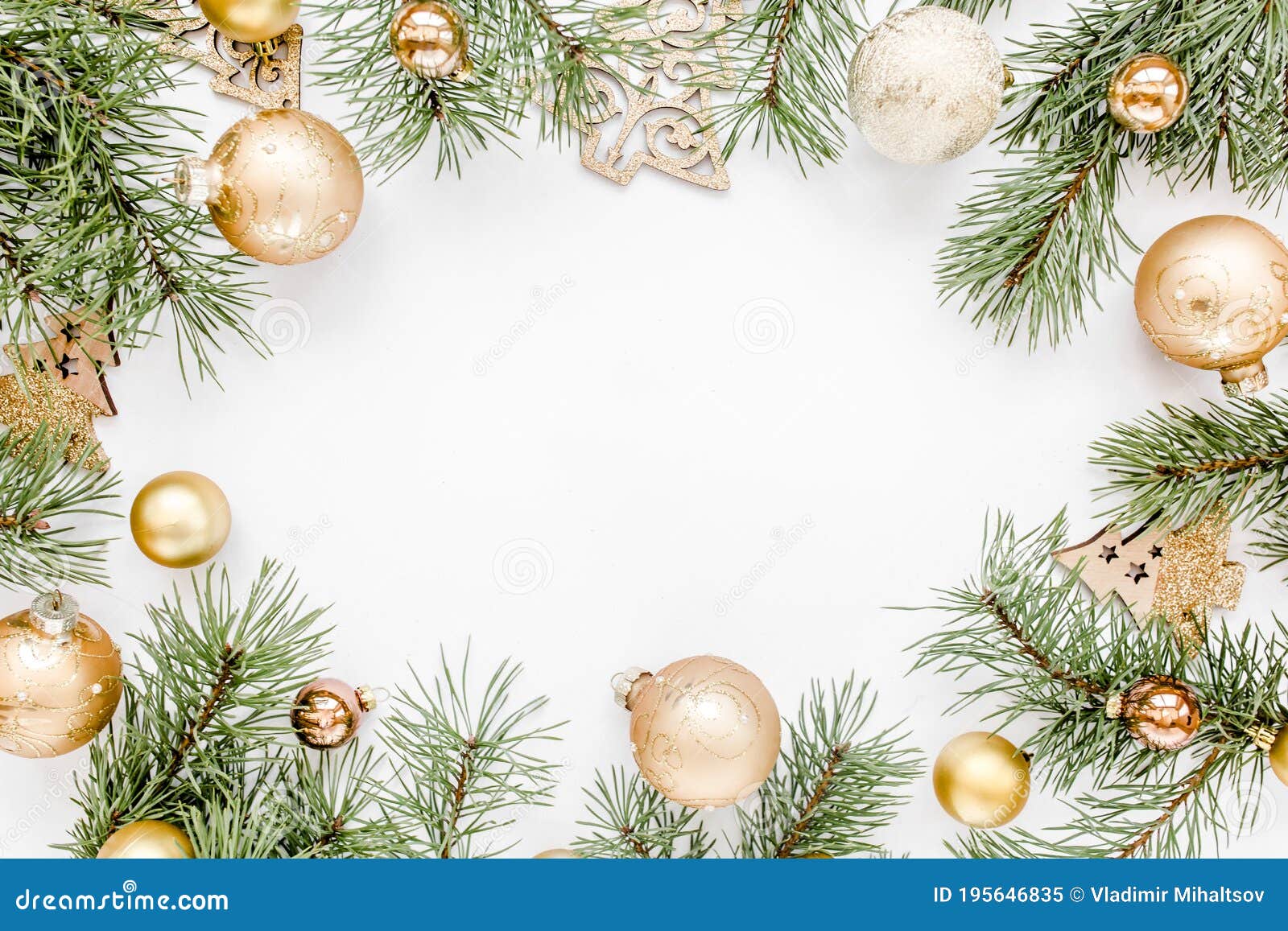 Christmas Frame, Pattern Made in Gold and and Gold Glass Christmas Balls on  White Background. Holiday and Celebration Stock Image - Image of golden,  frame: 195646835