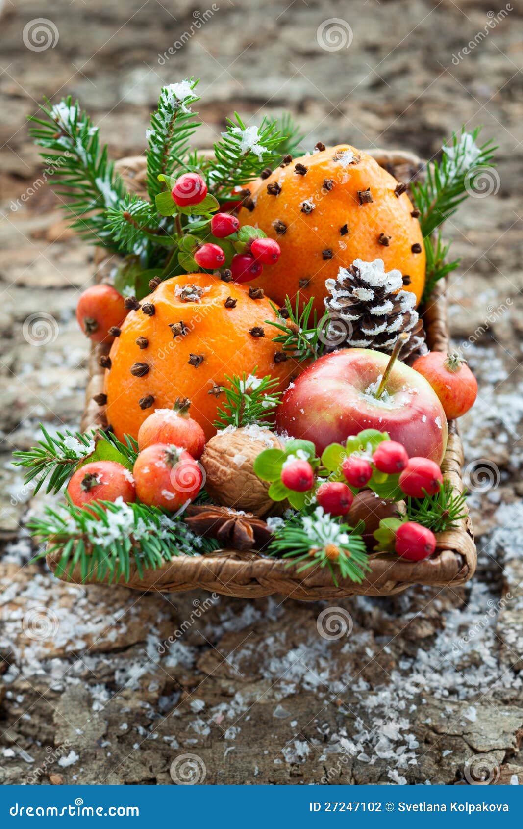 Christmas fruit basket stock photo. Image of composition 27247102