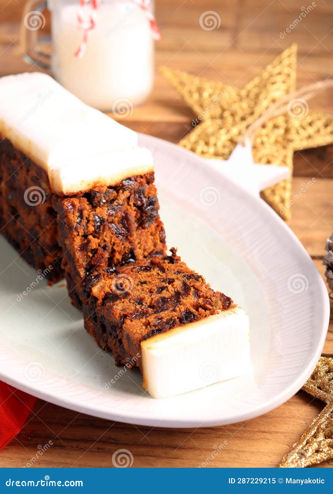 Christmas Fruit Cake with Icing Stock Image Image of sliced, pudding