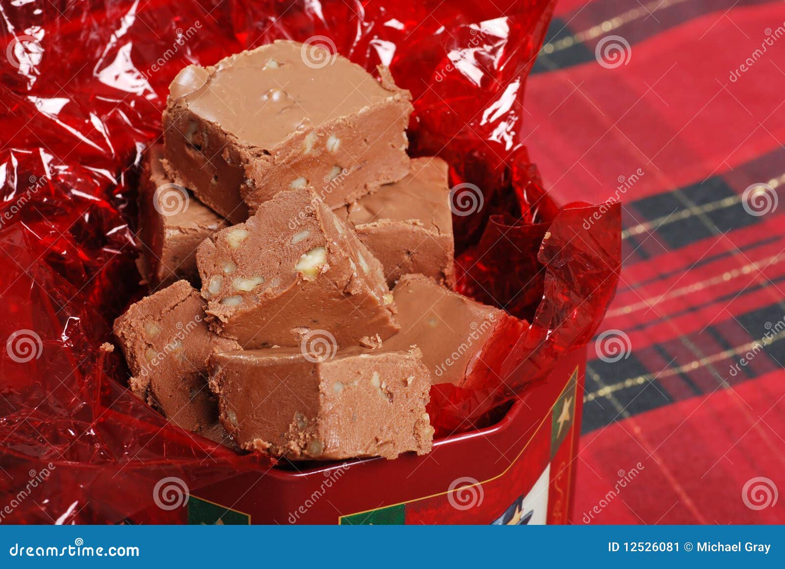 Christmas fudge in a tin stock image. Image of homemade 12526081