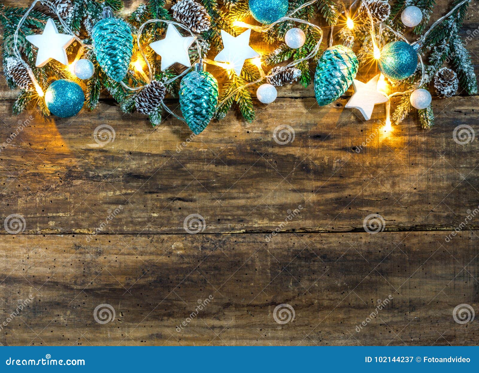 Christmas Garland with Blue and White Ornaments and Festive Lights ...