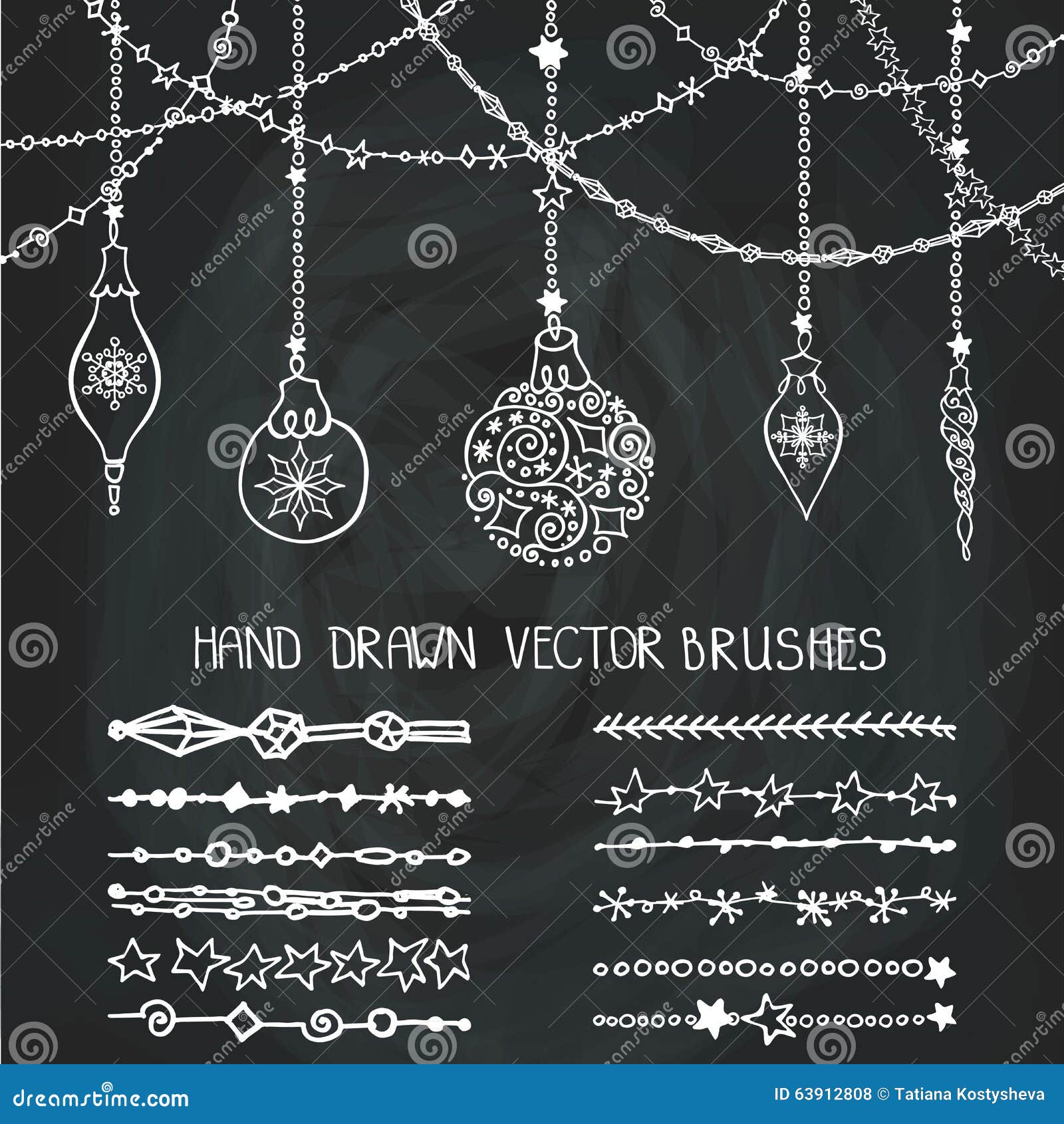 Download Christmas Garland Brushes balls Chalkboard Stock Vector Illustration of pattern doodle