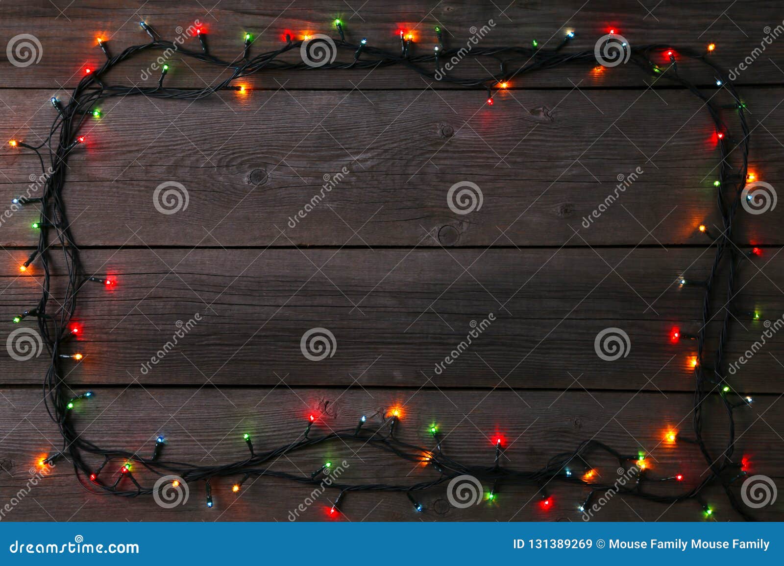 Christmas Garland Lights on Grey Background, Copy Space. Stock Image