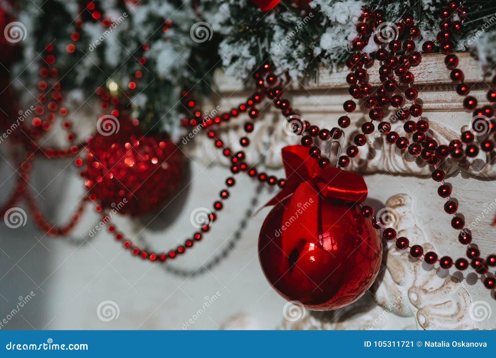 Christmas Garlands with Red Christmas Tree Balls Stock Image Image of