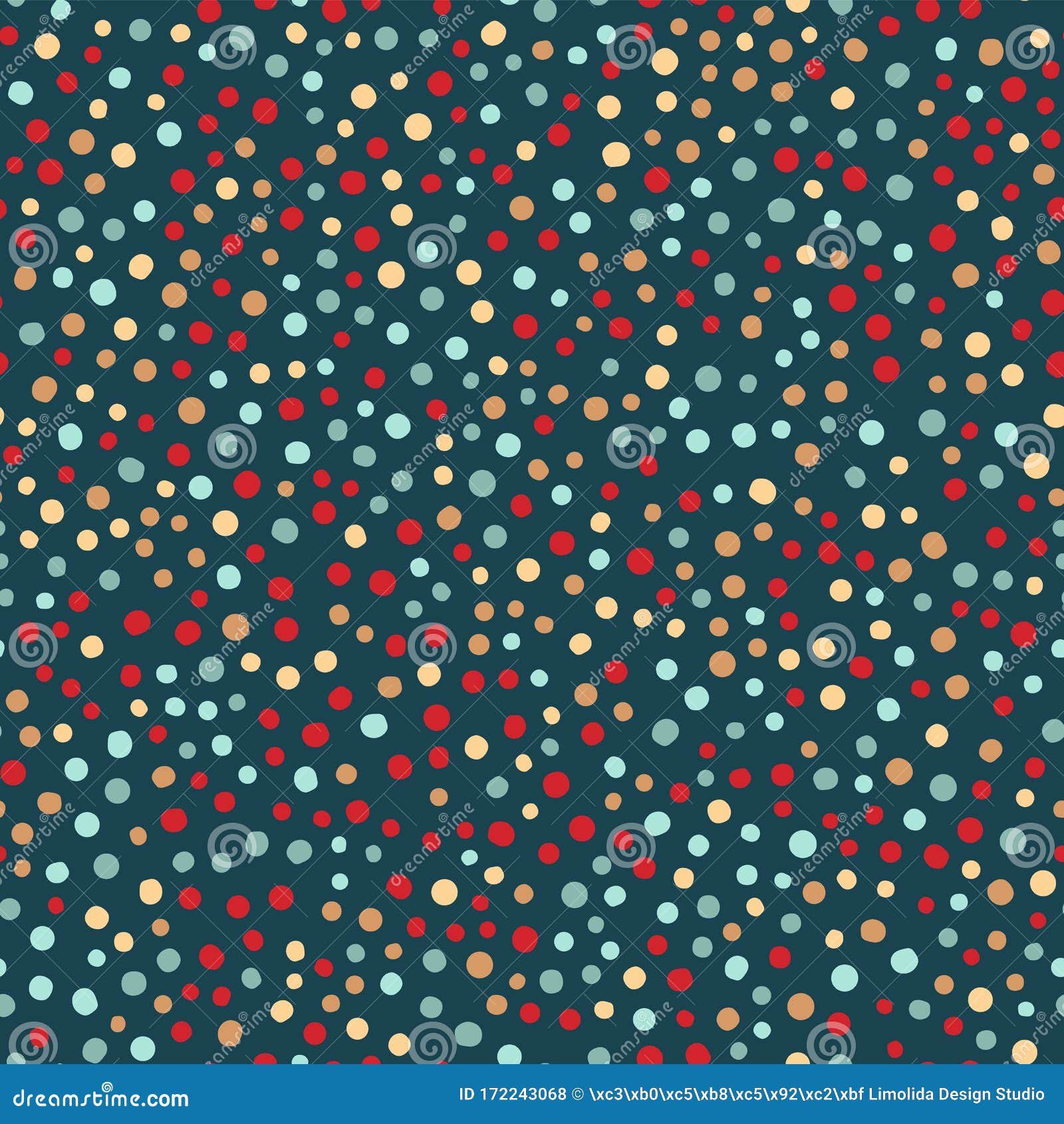 Christmas Geometric Polka Dot Seamless Pattern. Hand Drawn