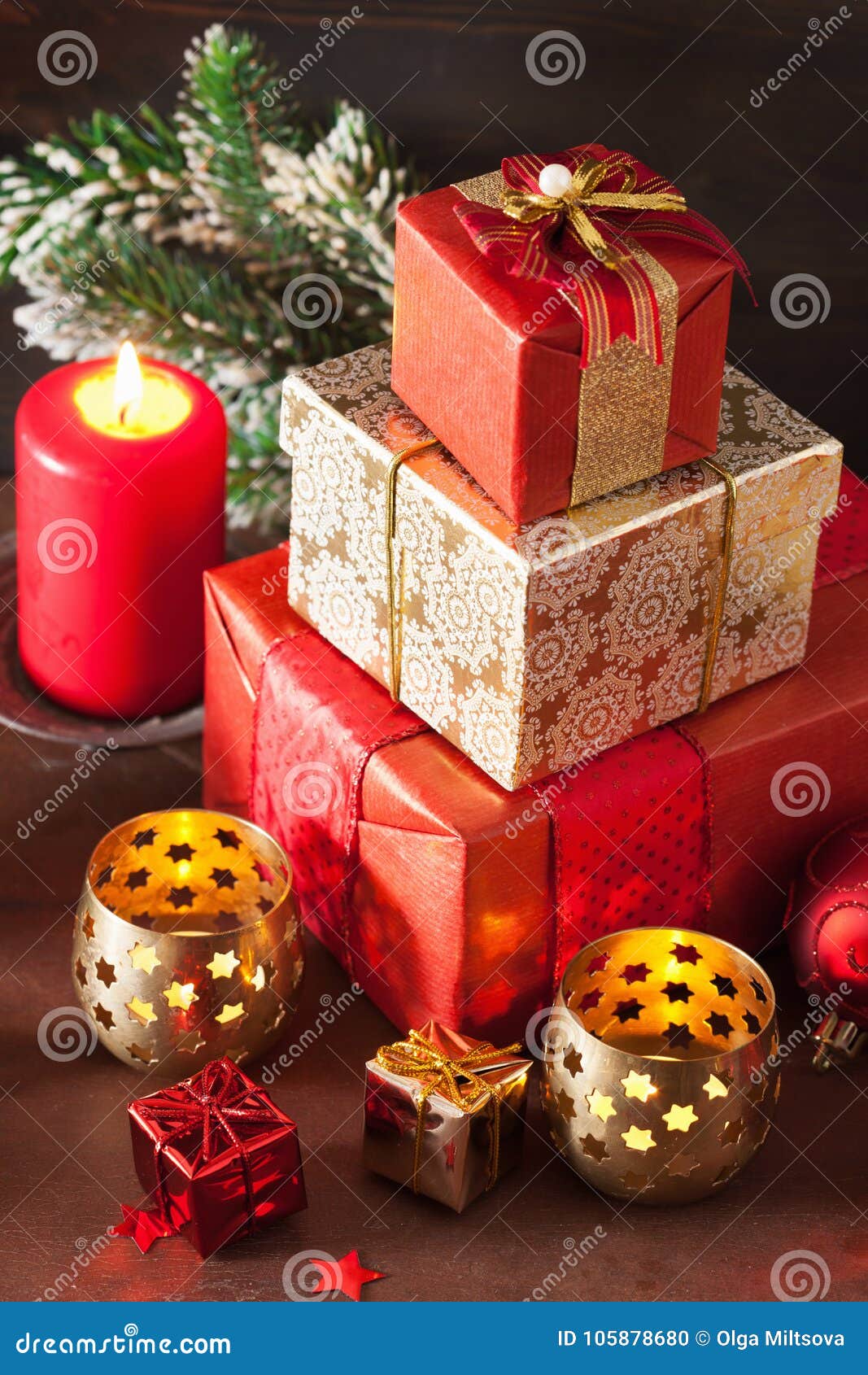 Christmas Gift Box and Decoration Light Stock Photo Image of paper